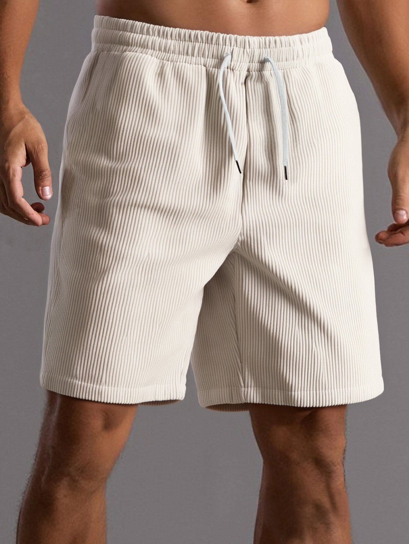 Casual Corduroy Shorts for Men with 9-Inch Drawstring Design for Comfort 0