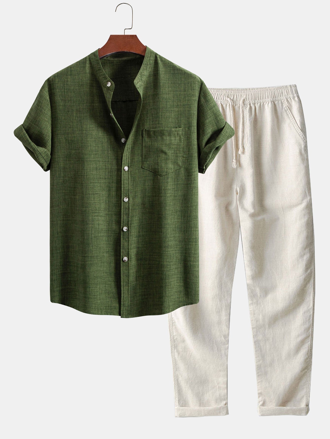 Casual Linen Outfit | Short Sleeve Shirt & Straight Leg Pants for Everyday Comfort 1