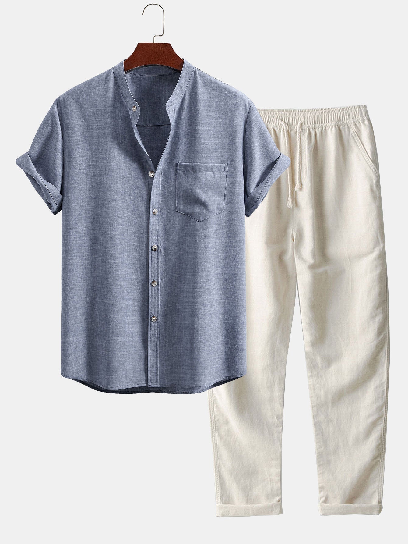 Casual Linen Outfit | Short Sleeve Shirt & Straight Leg Pants for Everyday Comfort 2