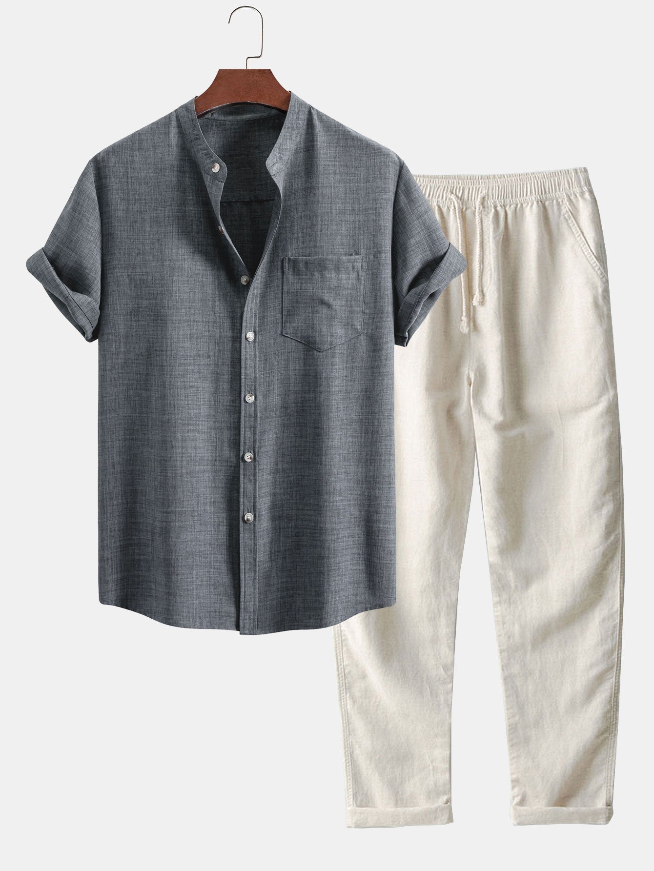 Casual Linen Outfit | Short Sleeve Shirt & Straight Leg Pants for Everyday Comfort 3