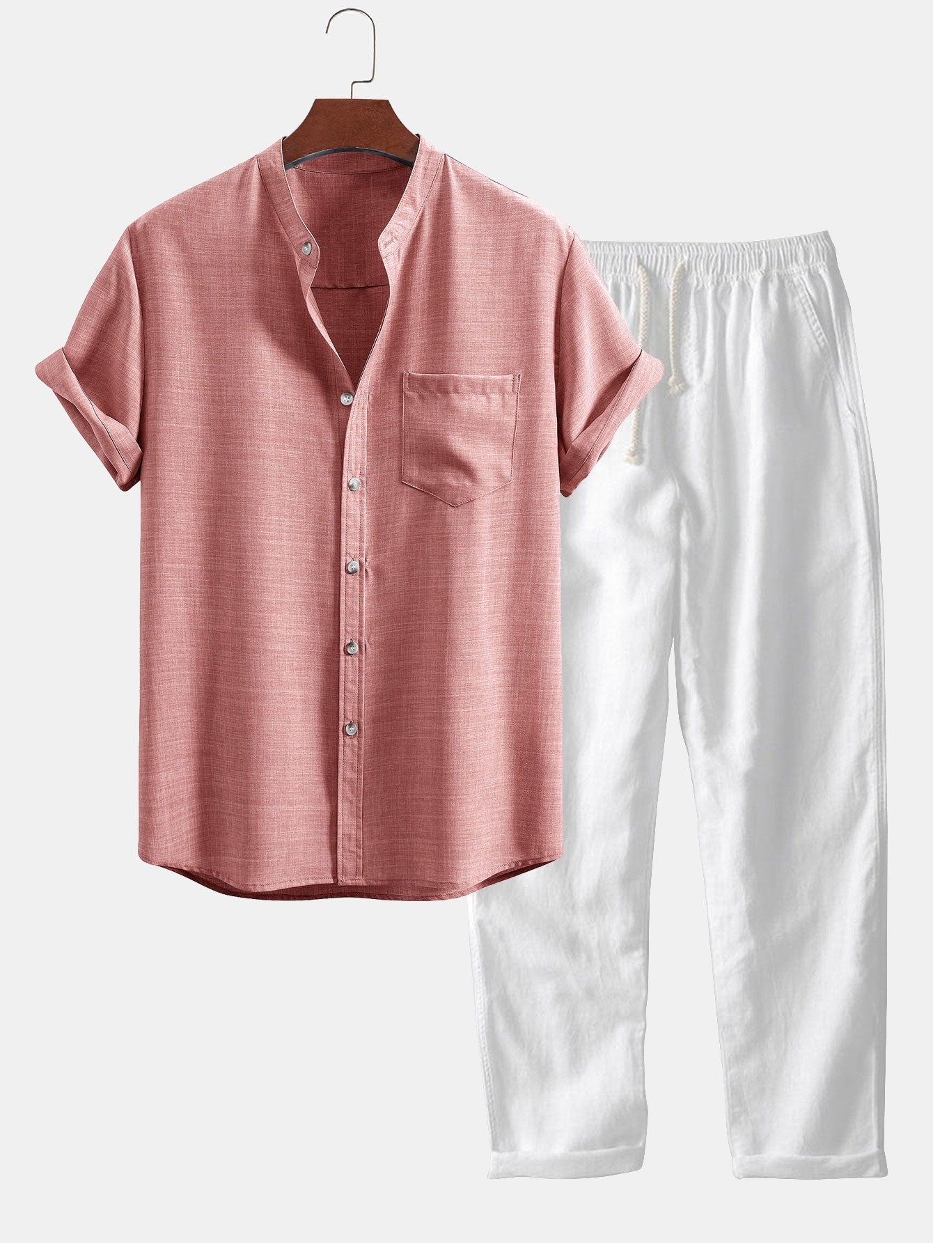 Casual Linen Outfit | Short Sleeve Shirt & Straight Leg Pants for Everyday Comfort 4