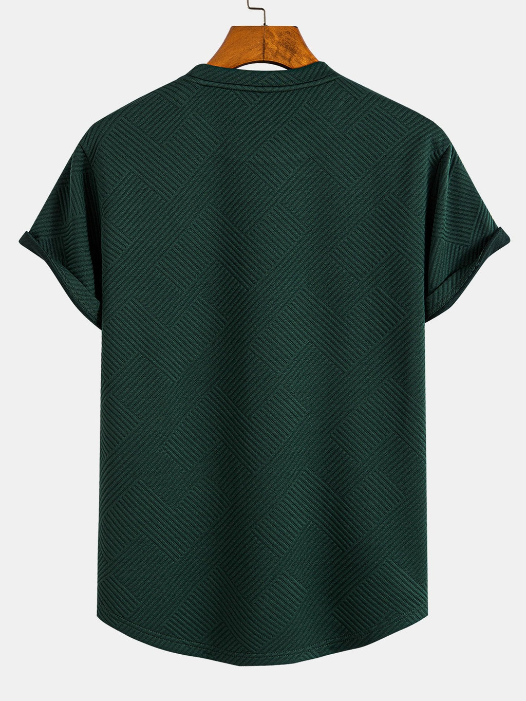 Casual Stripe Jacquard T-Shirt for Men with Arc Hem | Comfortable Fit for Everyday Wear 1