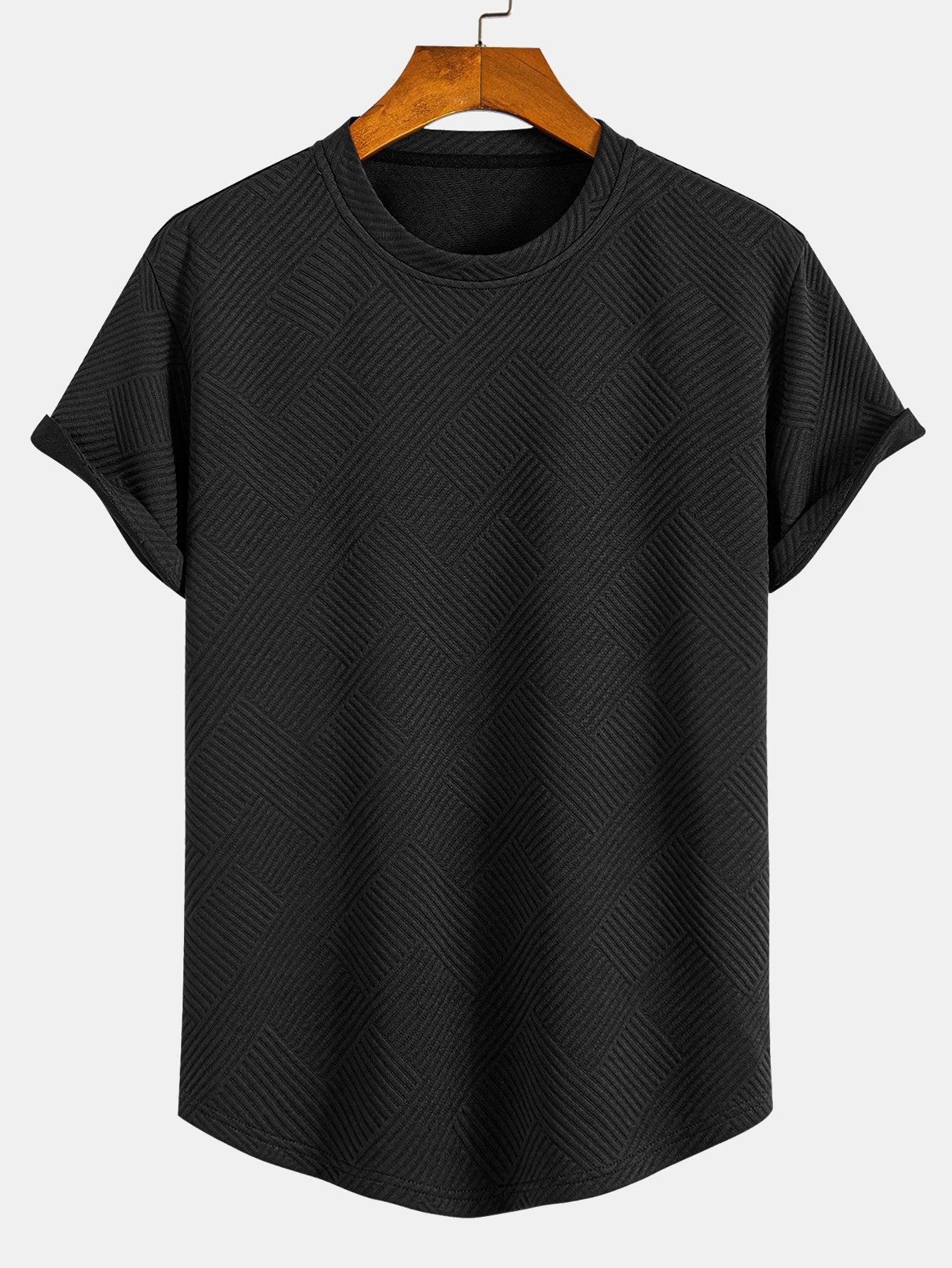 Casual Stripe Jacquard T-Shirt for Men with Arc Hem | Comfortable Fit for Everyday Wear 2