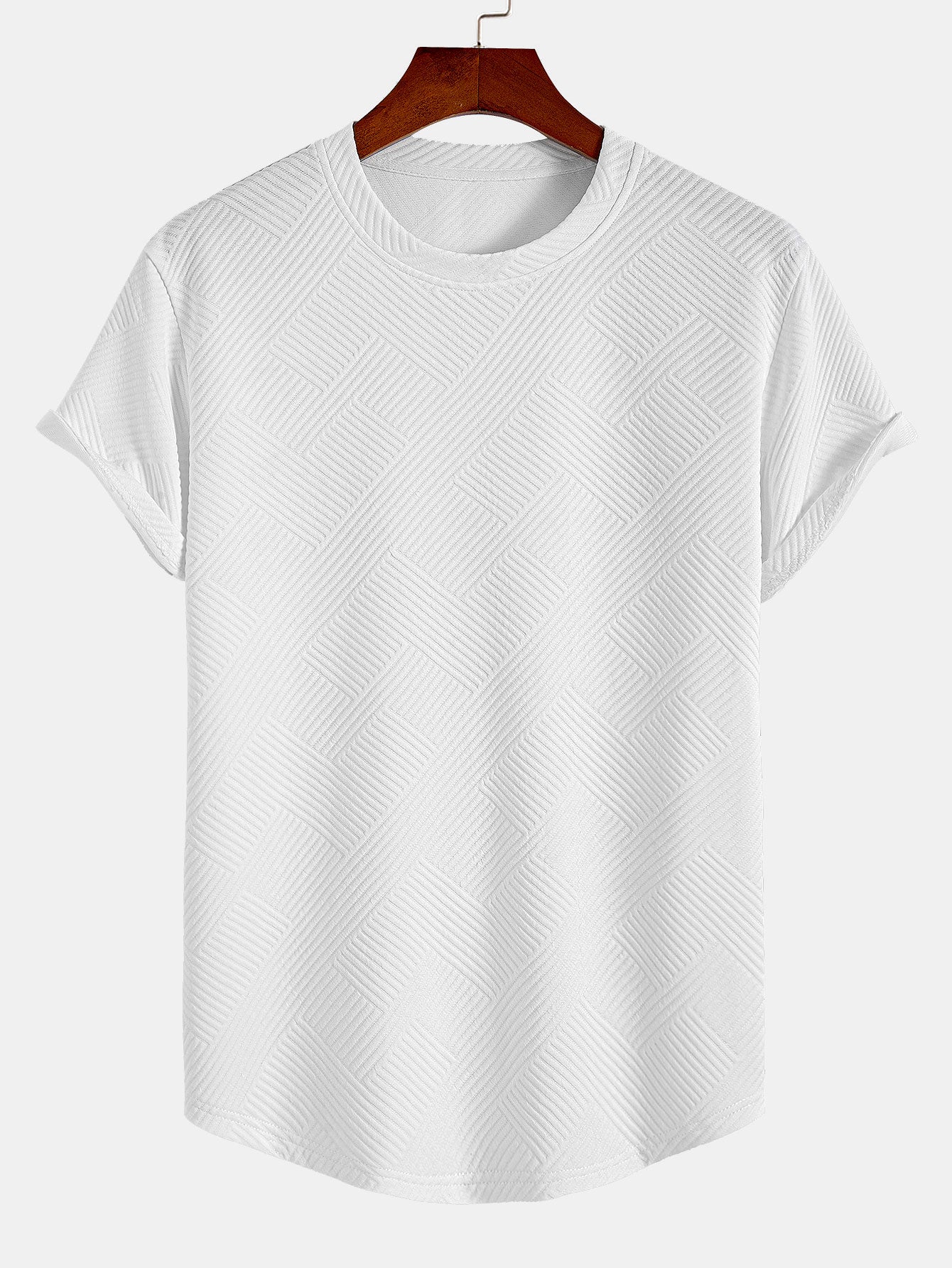 Casual Stripe Jacquard T-Shirt for Men with Arc Hem | Comfortable Fit for Everyday Wear 3