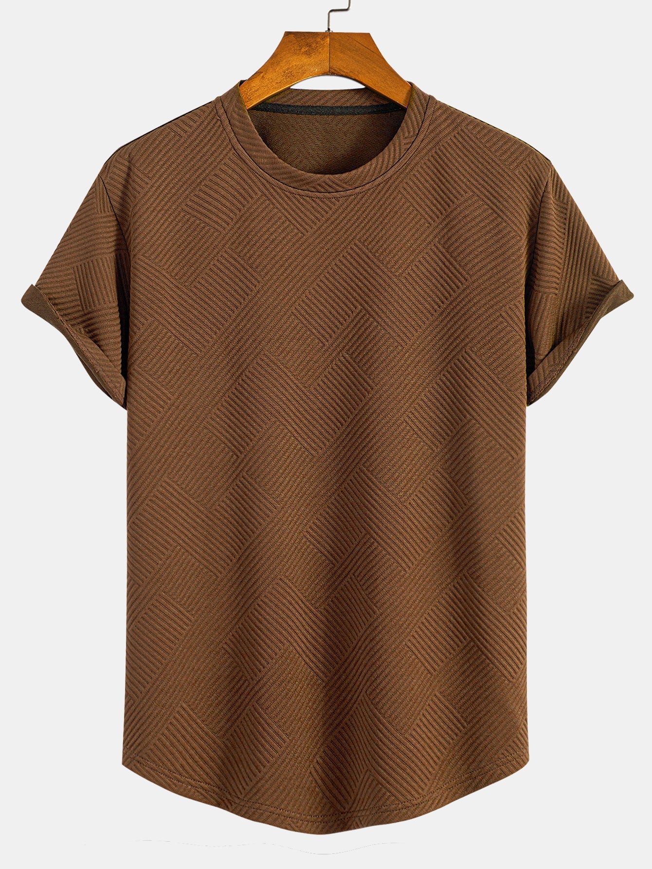 Casual Stripe Jacquard T-Shirt for Men with Arc Hem | Comfortable Fit for Everyday Wear 6