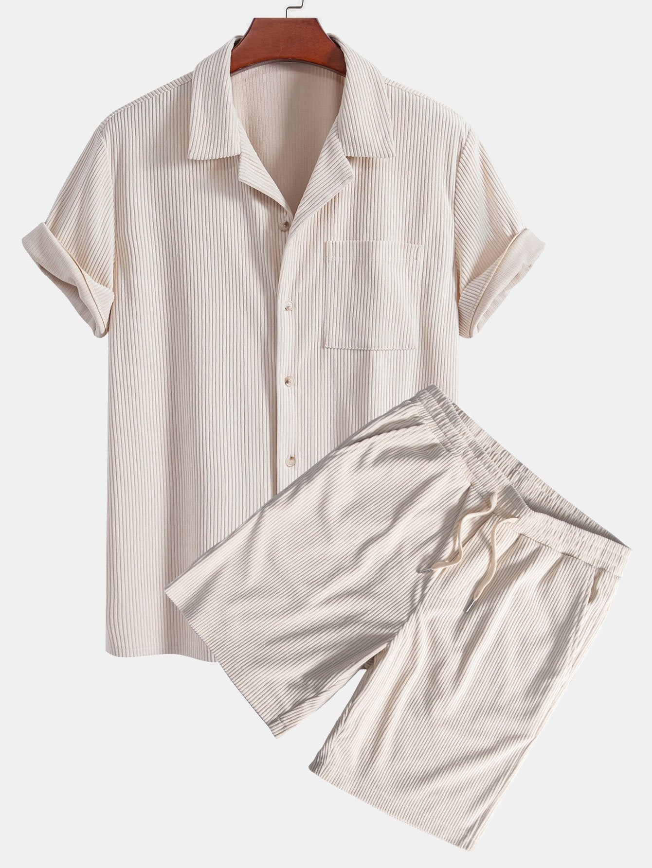 Casual Summer Set | Short Sleeve Corduroy Shirt & Shorts for Comfortable Outings 1