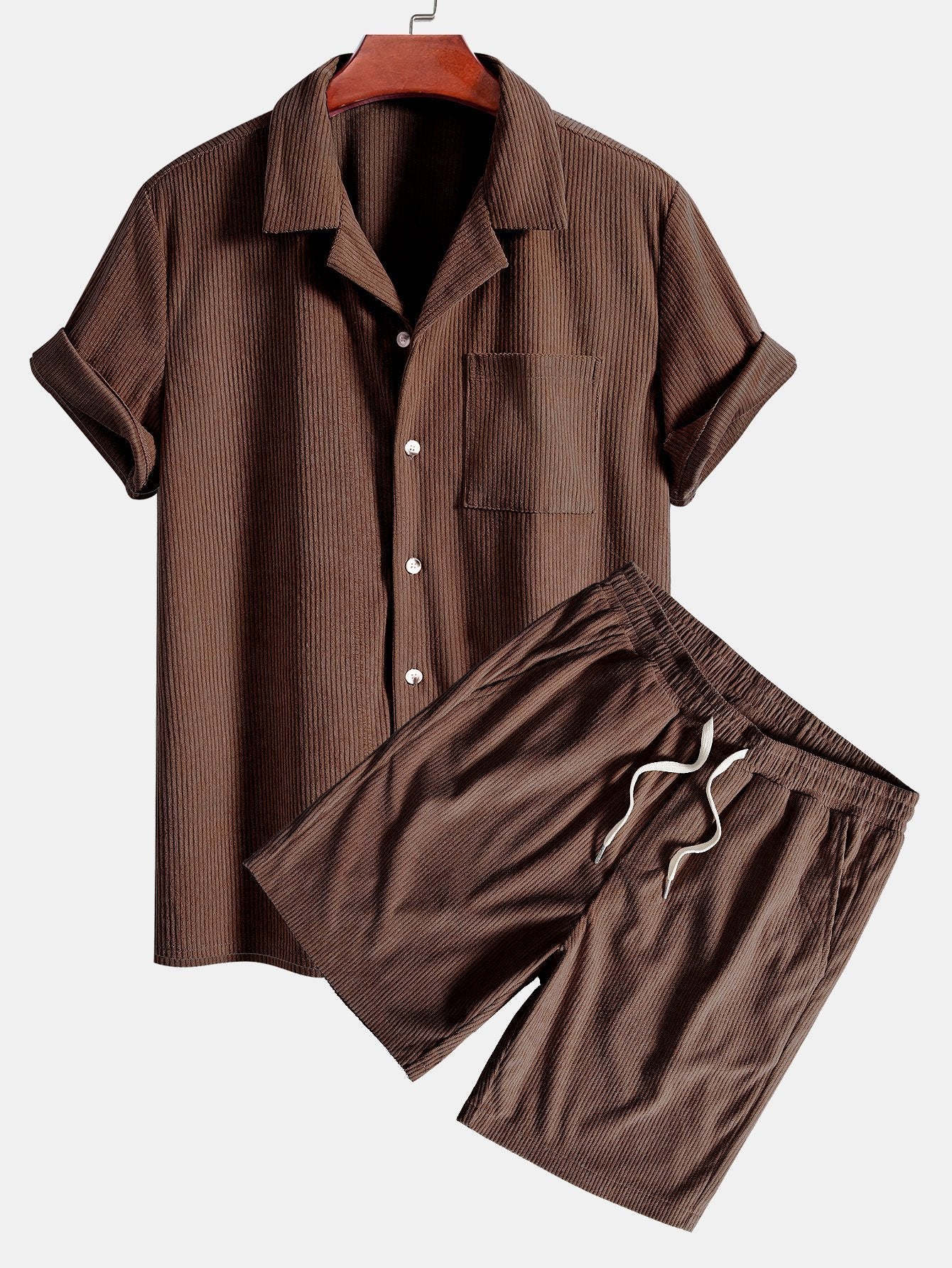 Casual Summer Set | Short Sleeve Corduroy Shirt & Shorts for Comfortable Outings 2