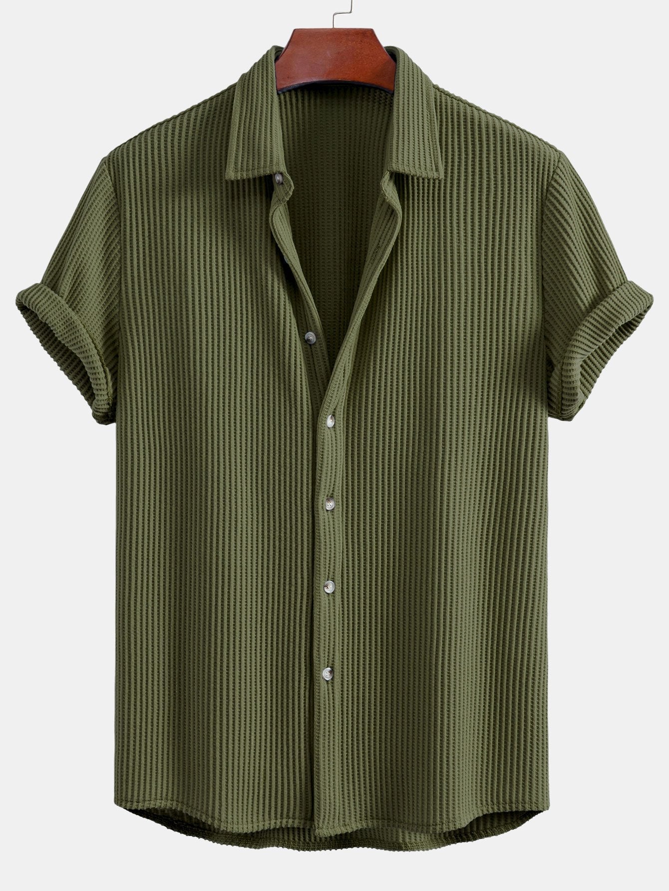 Casual Waffle Button-Up Shirt with Stretch Fabric | Comfortable Fit for Everyday Wear 2