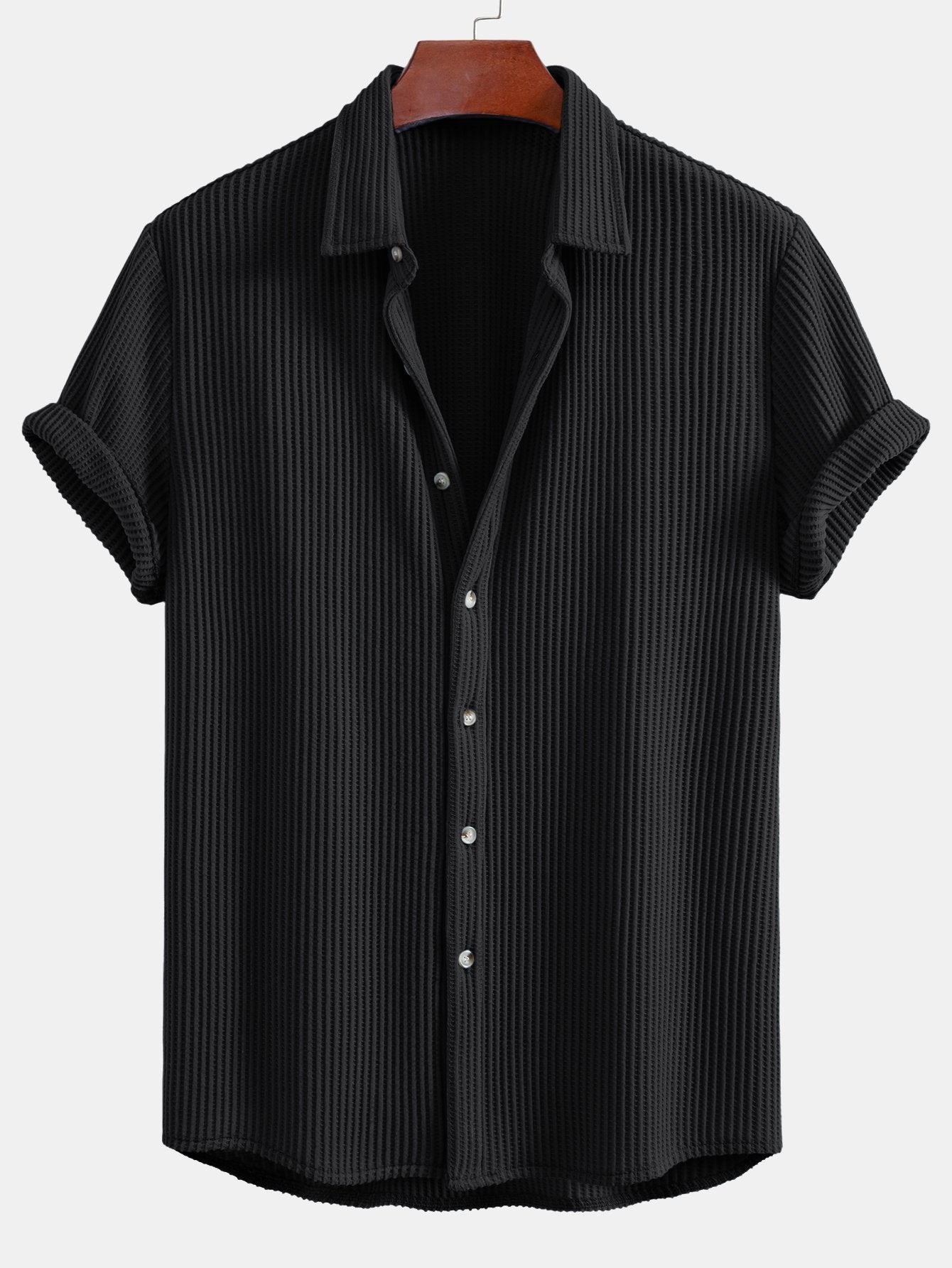 Casual Waffle Button-Up Shirt with Stretch Fabric | Comfortable Fit for Everyday Wear 6