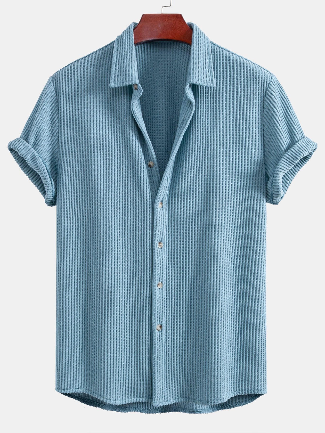 Casual Waffle Button-Up Shirt with Stretch Fabric | Comfortable Fit for Everyday Wear 8