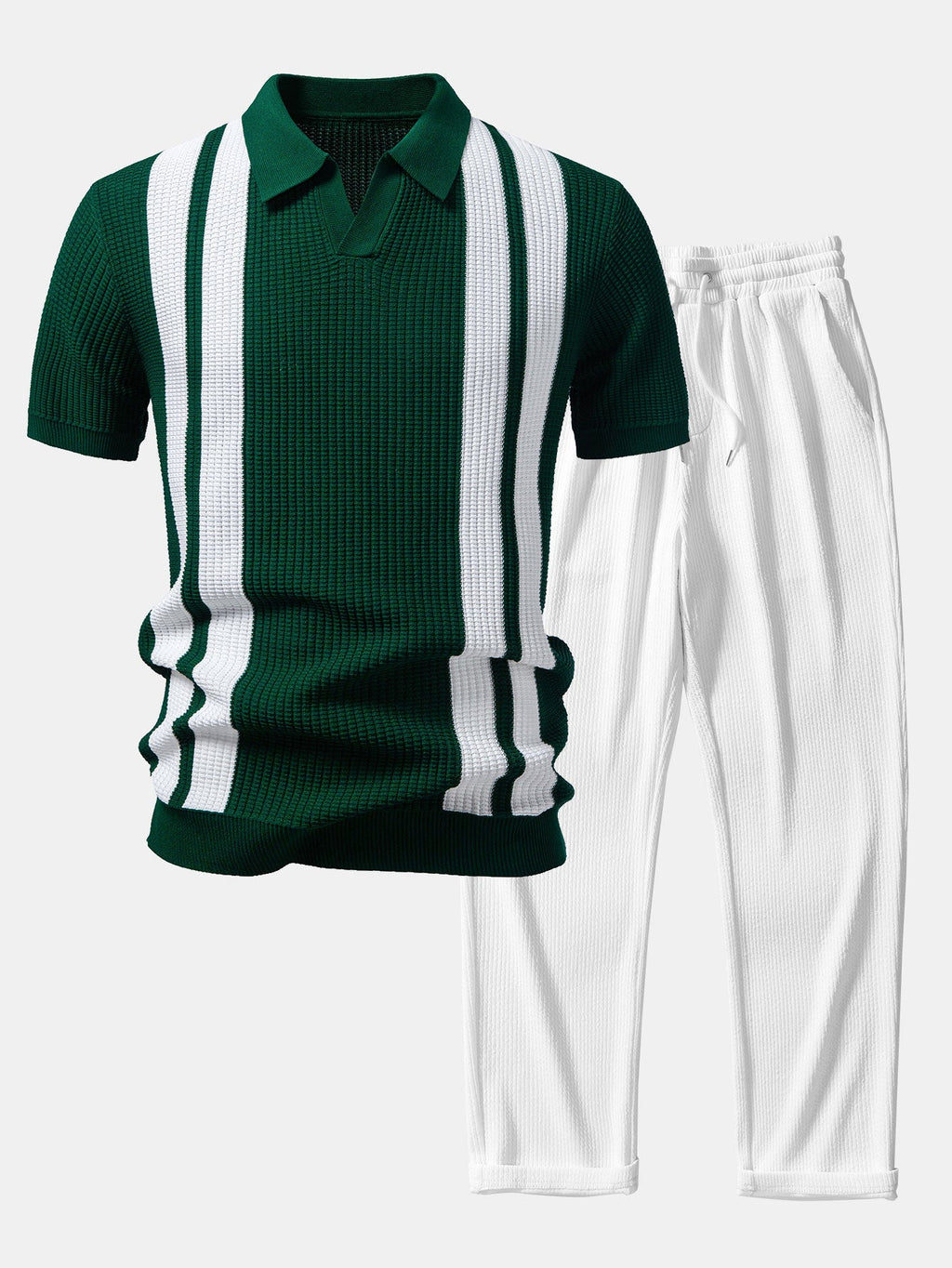 Chic Women's Outfit | Knit Polo & Ribbed Pants Set with Modern Design | Effortless Everyday Elegance 0