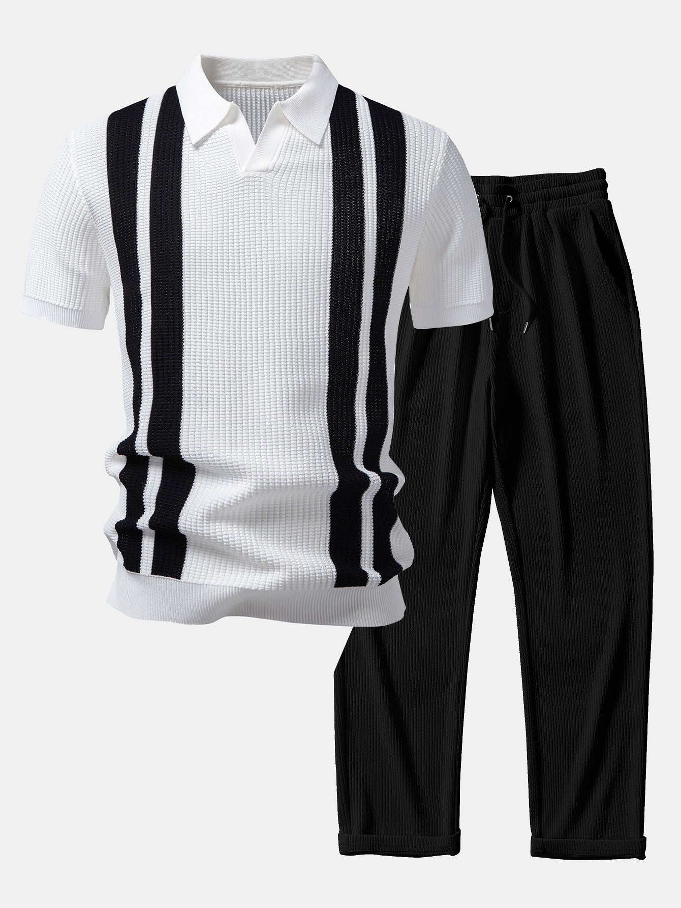 Chic Women's Outfit | Knit Polo & Ribbed Pants Set with Modern Design | Effortless Everyday Elegance 1