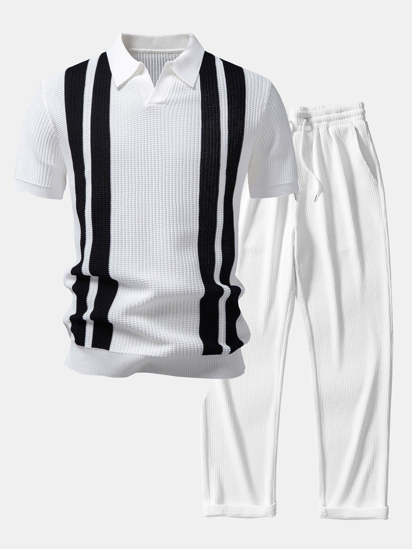 Chic Women's Outfit | Knit Polo & Ribbed Pants Set with Modern Design | Effortless Everyday Elegance 2