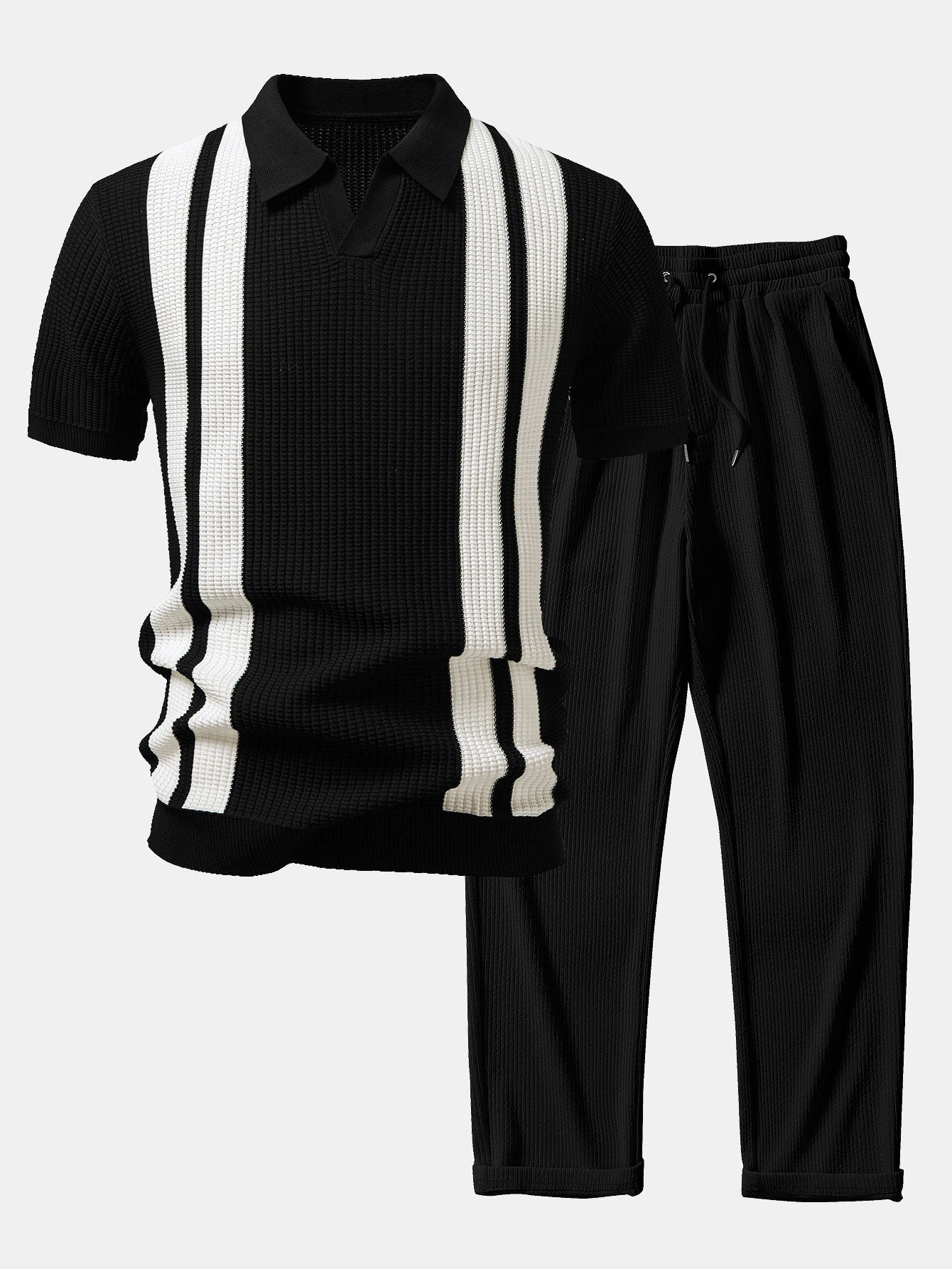 Chic Women's Outfit | Knit Polo & Ribbed Pants Set with Modern Design | Effortless Everyday Elegance 3