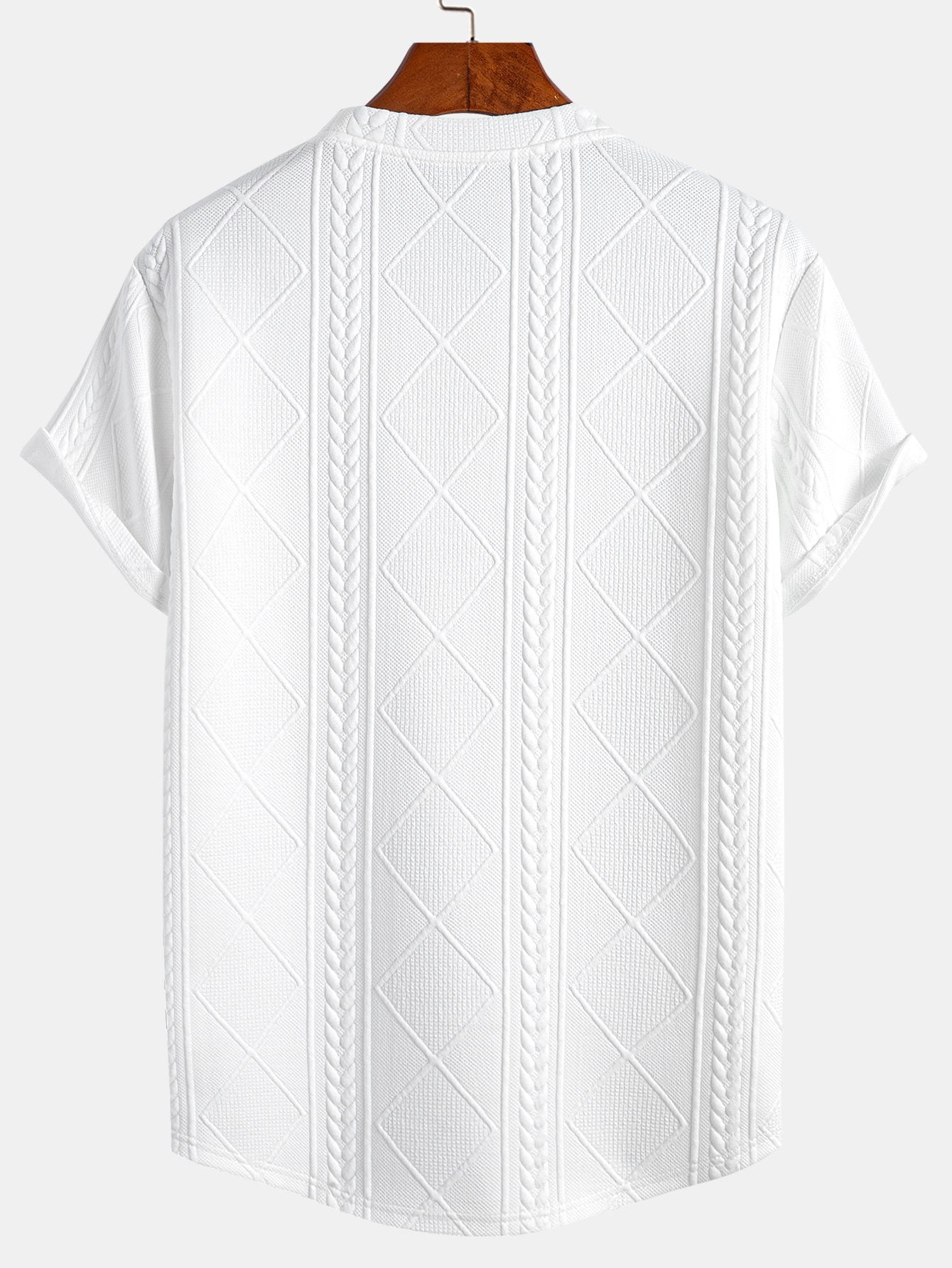 Geometric Jacquard T-Shirt with Arc Hem Design for Stylish Comfort 1