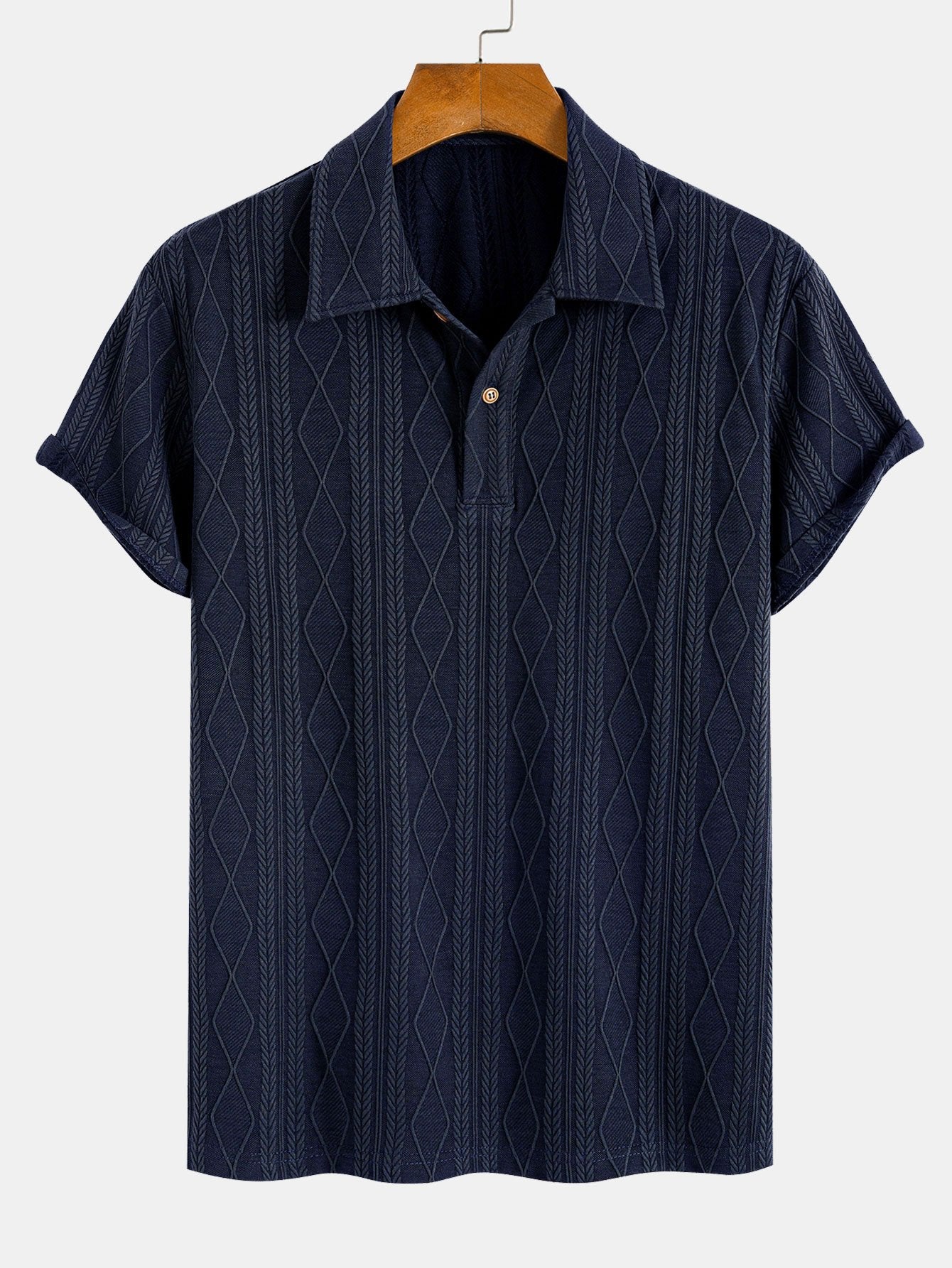 Geometric Rhombus Jacquard Polo Shirt with Stretch Fabric | Comfortable Fit for Everyday Wear 2