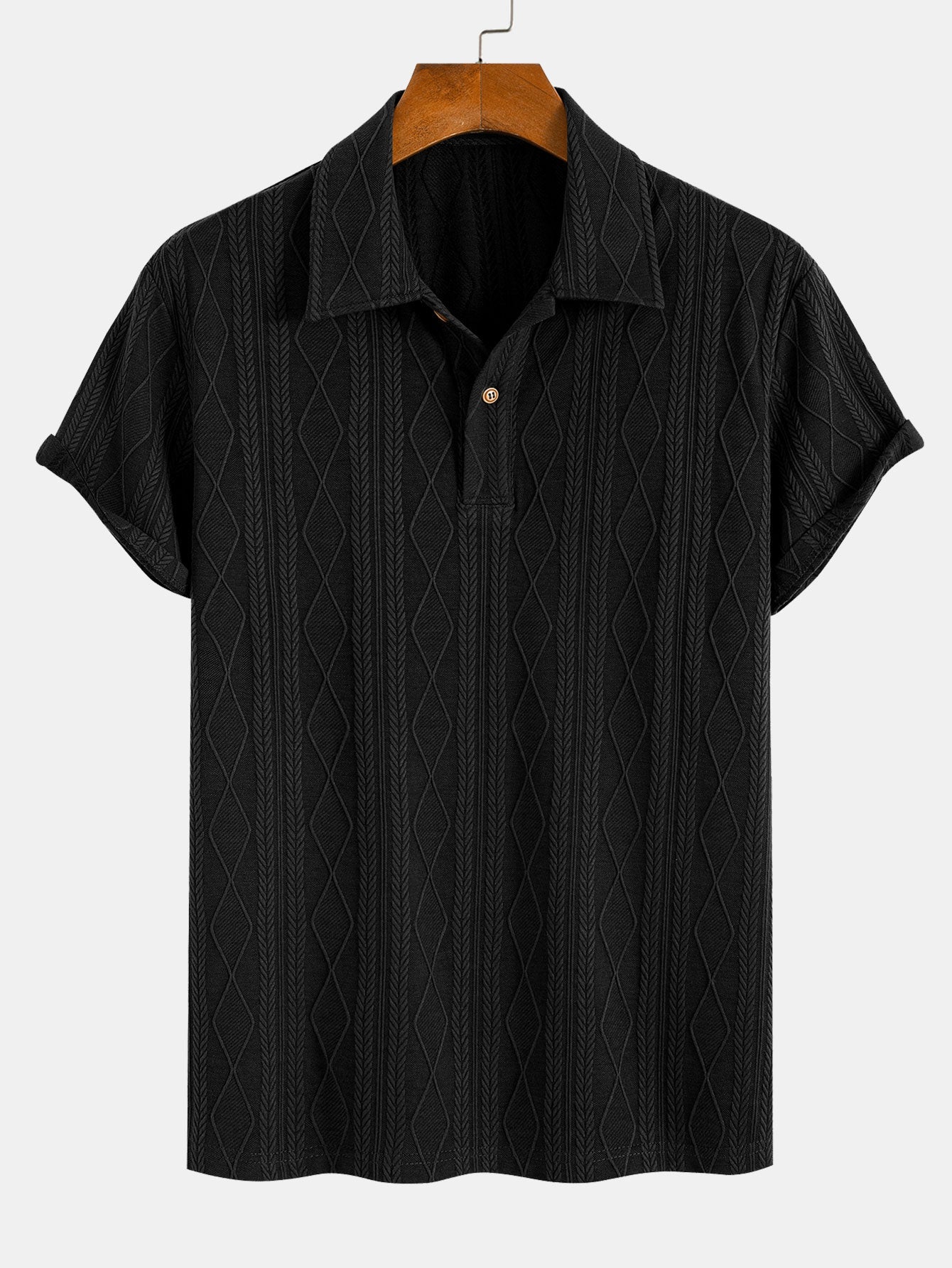 Geometric Rhombus Jacquard Polo Shirt with Stretch Fabric | Comfortable Fit for Everyday Wear 3