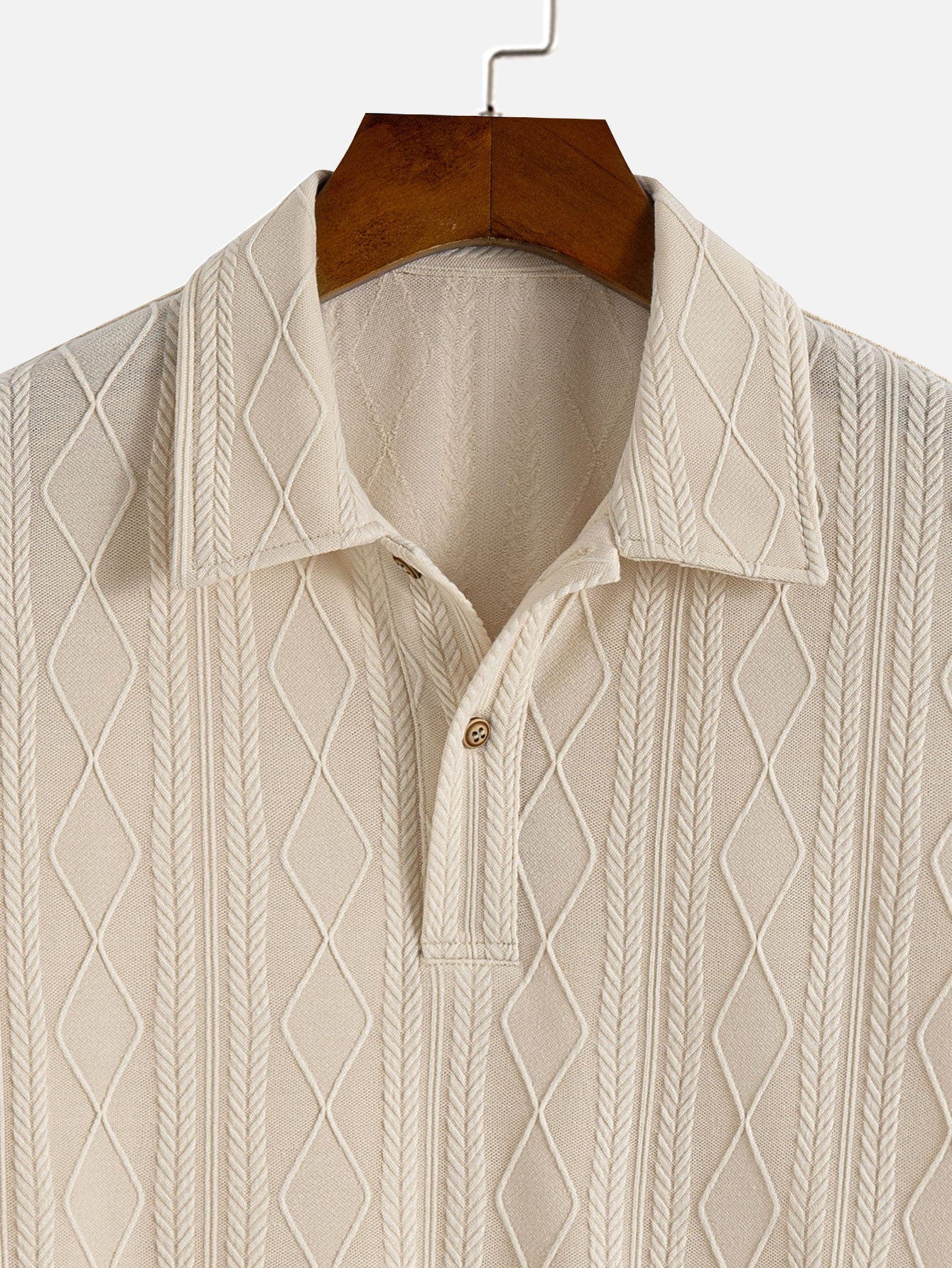 Geometric Rhombus Jacquard Polo Shirt with Stretch Fabric | Comfortable Fit for Everyday Wear 7
