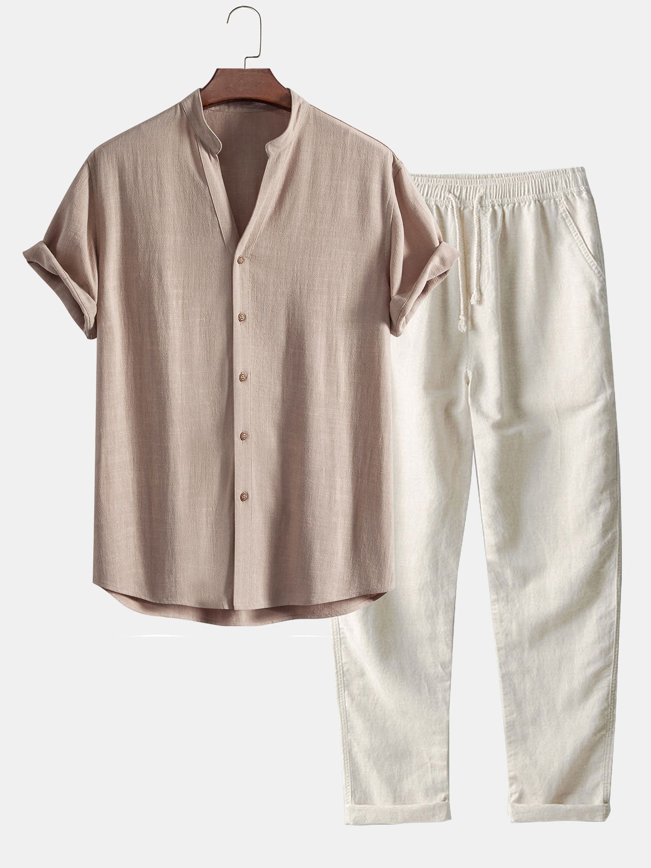 Linen Blend Women's Outfit | V Neck Shirt & Straight Leg Pants for Comfort 2