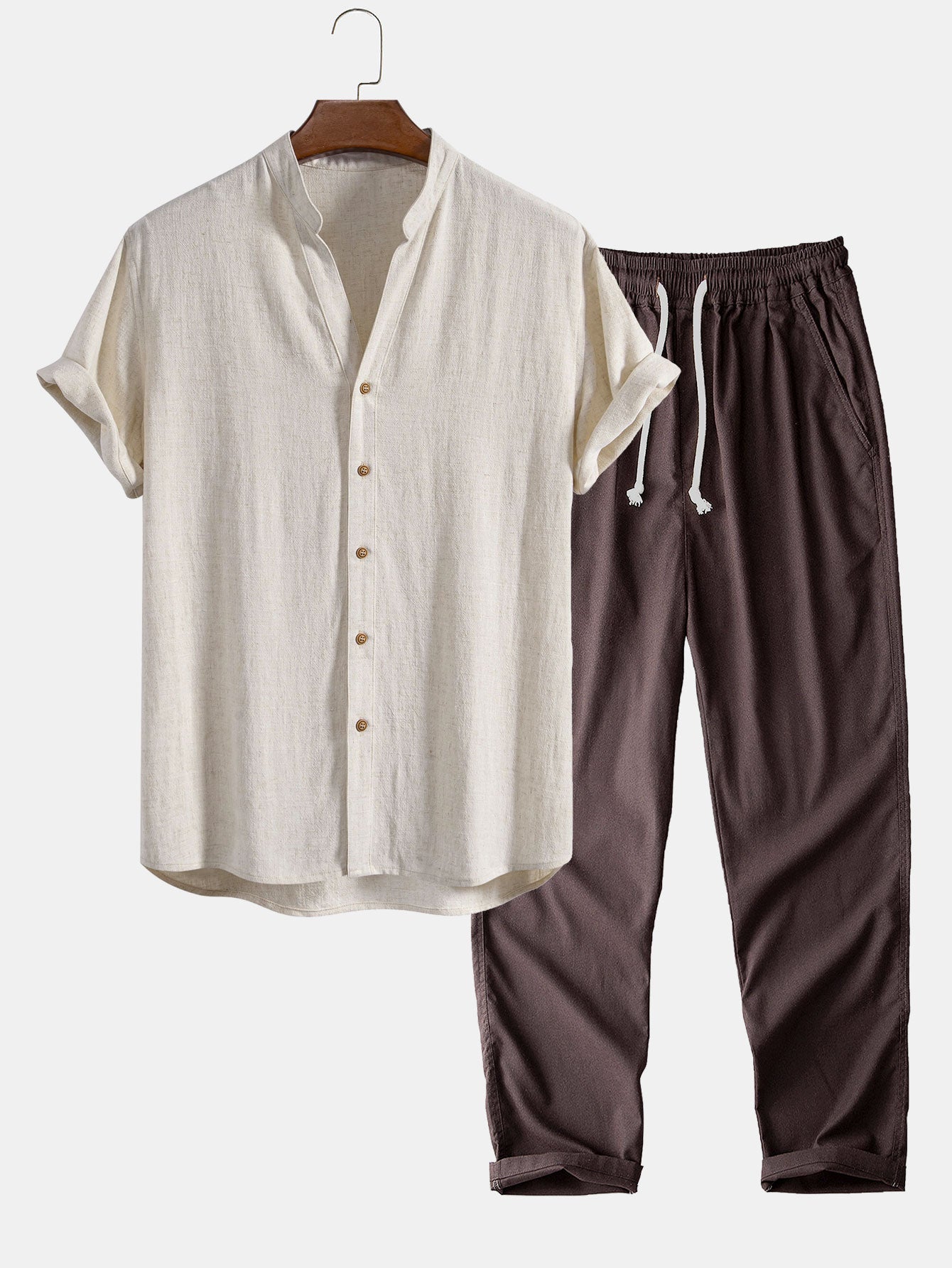 Linen Blend Women's Outfit | V Neck Shirt & Straight Leg Pants for Comfort 3