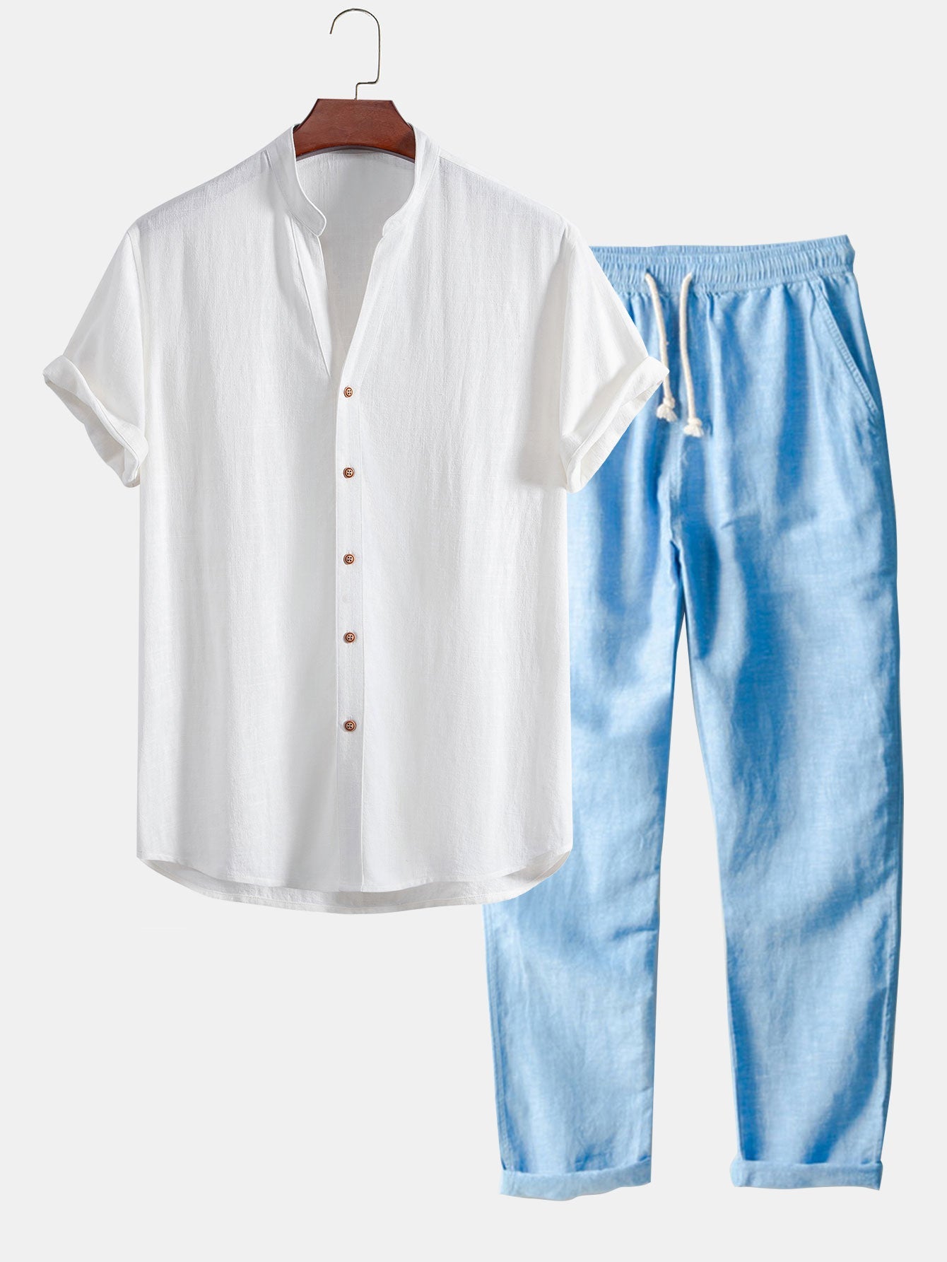 Linen Blend Women's Outfit | V Neck Shirt & Straight Leg Pants for Comfort 5