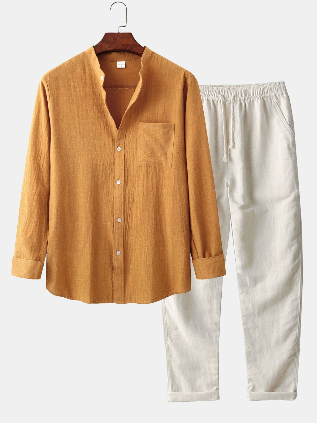 Linen Look Women's Outfit | Long Sleeved Shirt & Straight Leg Pants for Comfortable Style 0