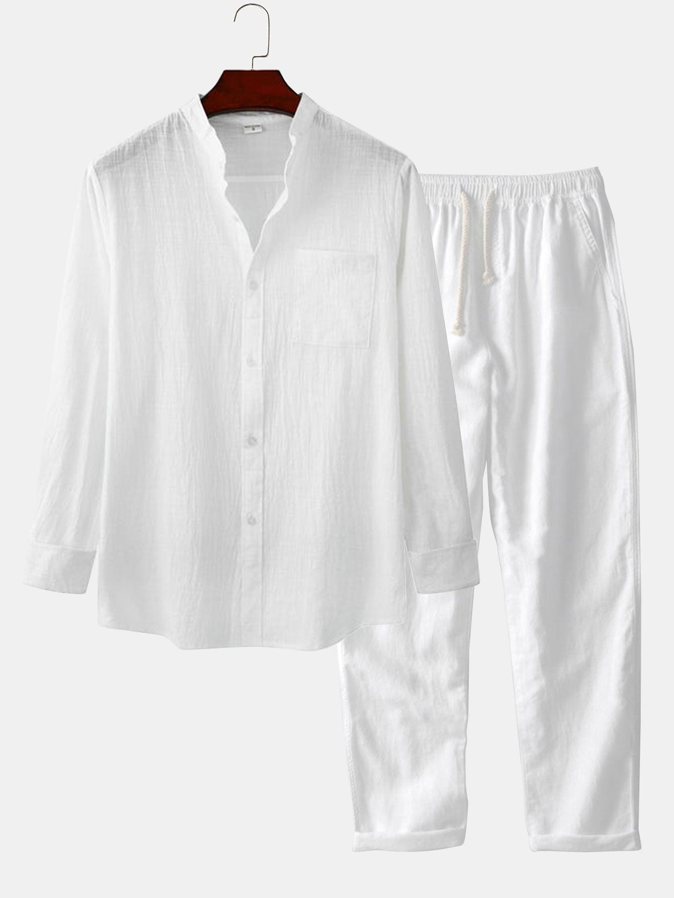 Linen Look Women's Outfit | Long Sleeved Shirt & Straight Leg Pants for Comfortable Style 2