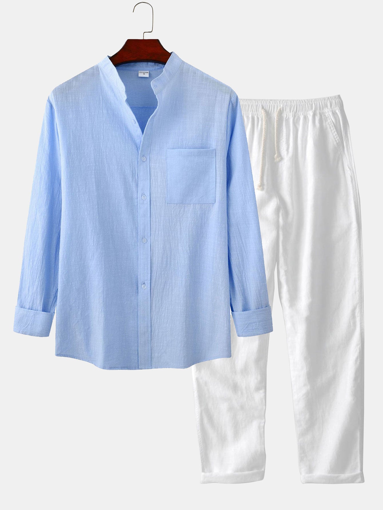 Linen Look Women's Outfit | Long Sleeved Shirt & Straight Leg Pants for Comfortable Style 3
