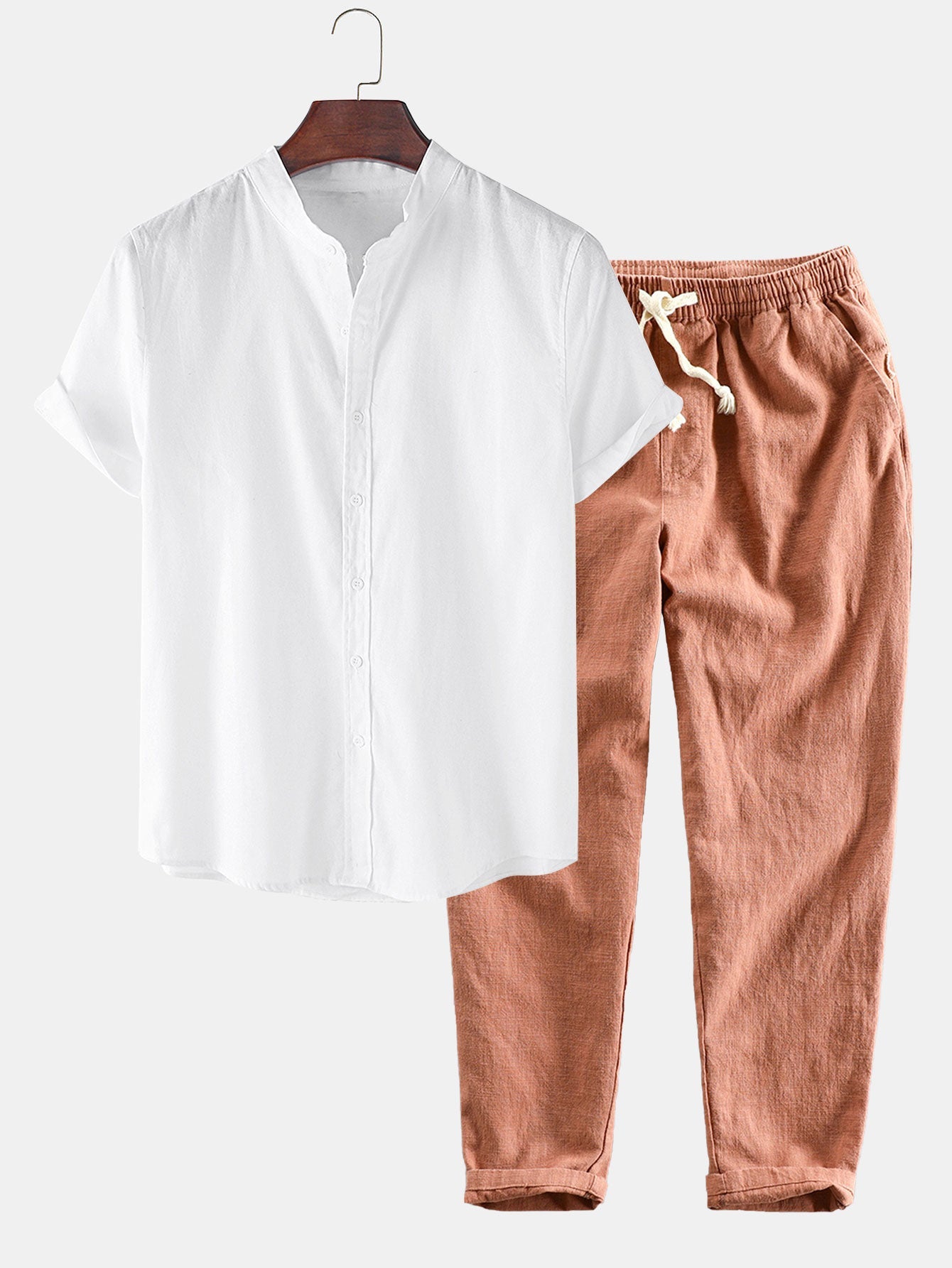 Linen Look | Women's Outfit with Short Sleeve Shirt & Cropped Pants | Comfortable & Versatile Ensemble for Everyday Wear 0