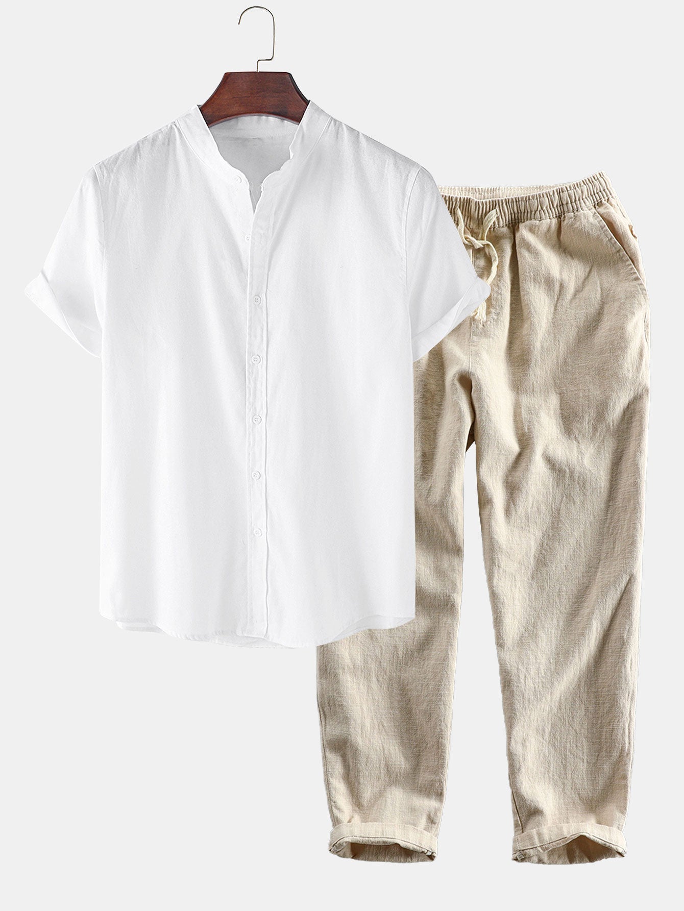 Linen Look | Women's Outfit with Short Sleeve Shirt & Cropped Pants | Comfortable & Versatile Ensemble for Everyday Wear 1