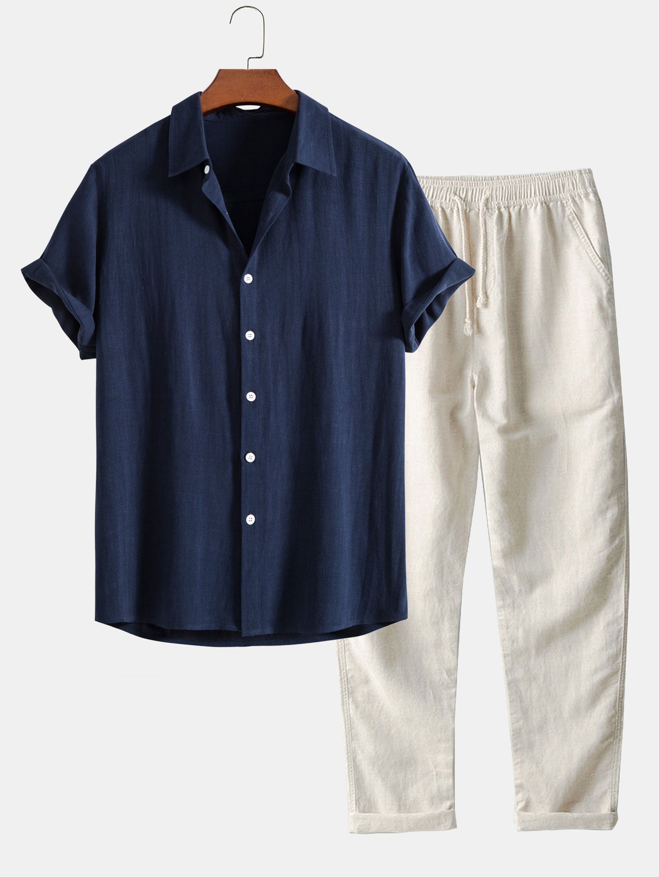Linen Rayon Blend | Button-Up Shirt & Straight Leg Pants Set for Effortless Comfort and Style 0