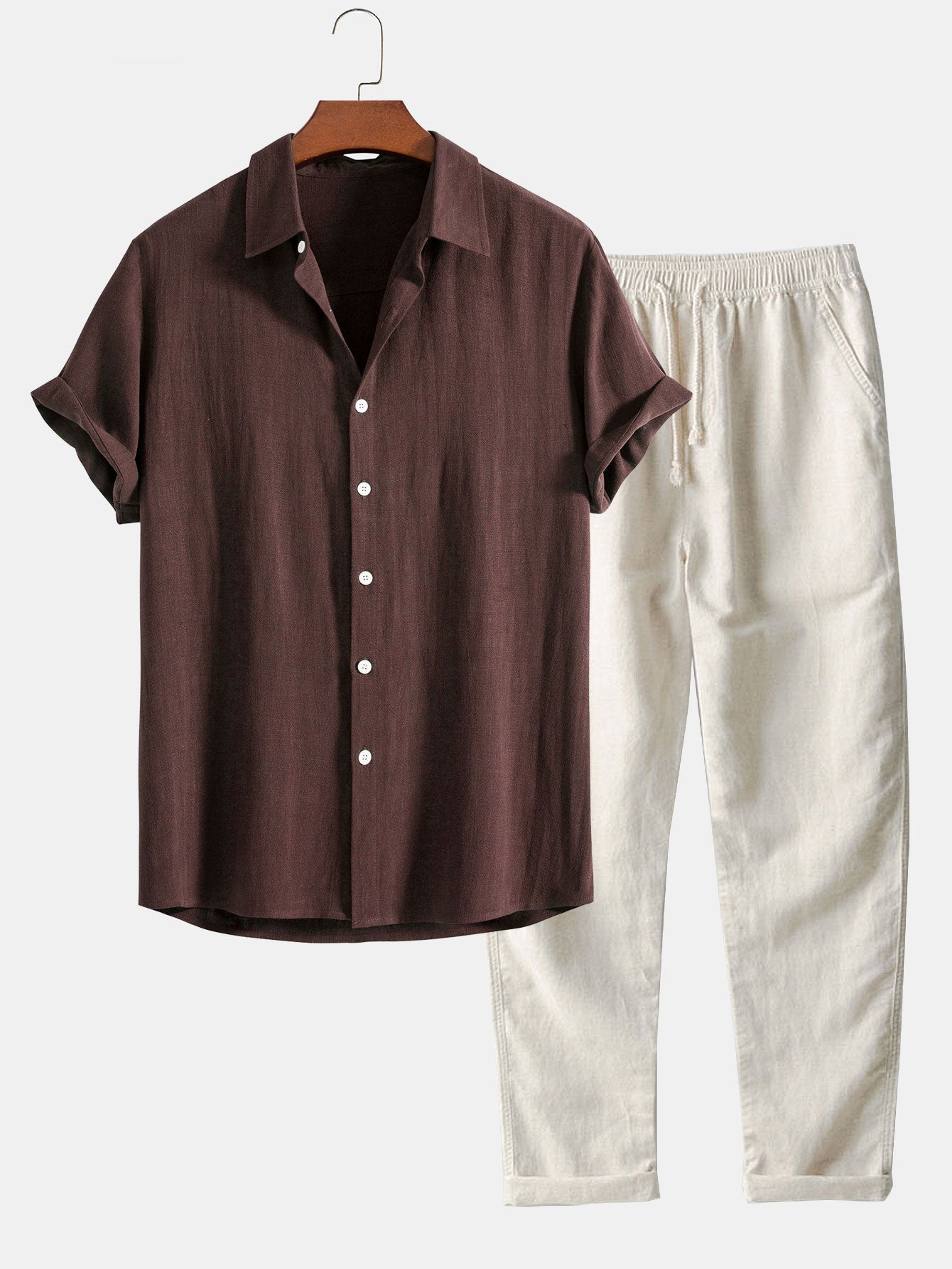 Linen Rayon Blend | Button-Up Shirt & Straight Leg Pants Set for Effortless Comfort and Style 1