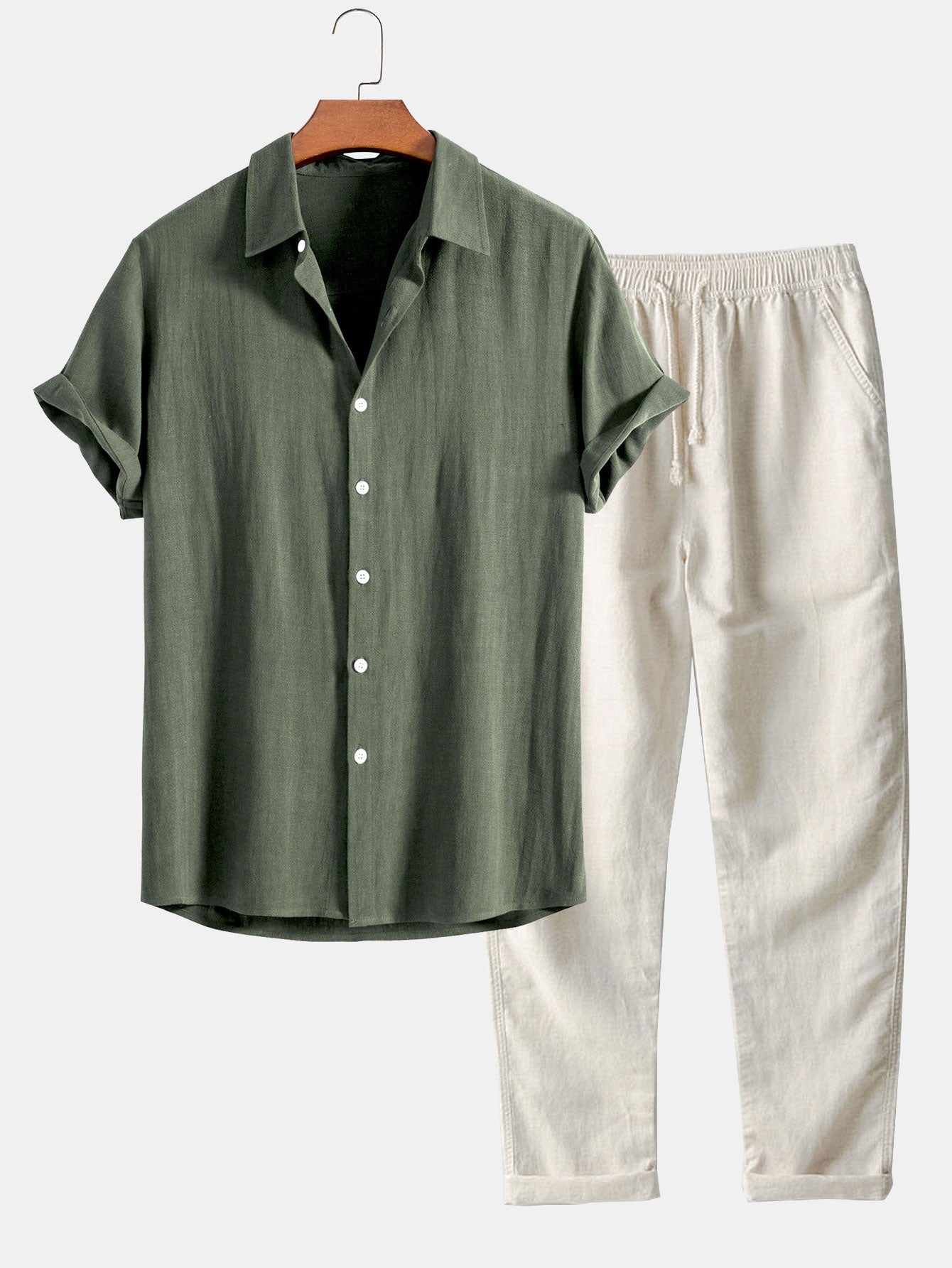 Linen Rayon Blend | Button-Up Shirt & Straight Leg Pants Set for Effortless Comfort and Style 2