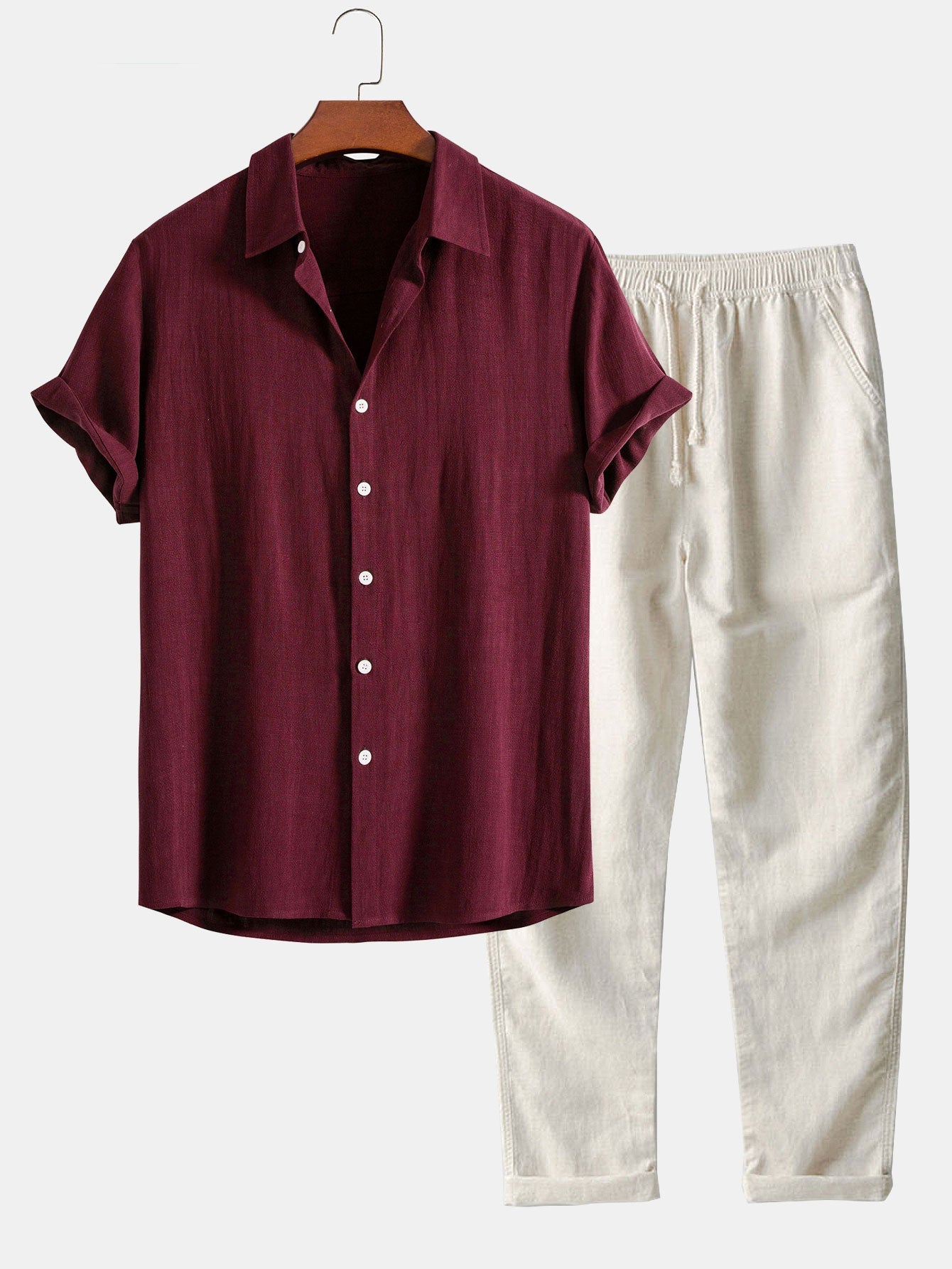 Linen Rayon Blend | Button-Up Shirt & Straight Leg Pants Set for Effortless Comfort and Style 6