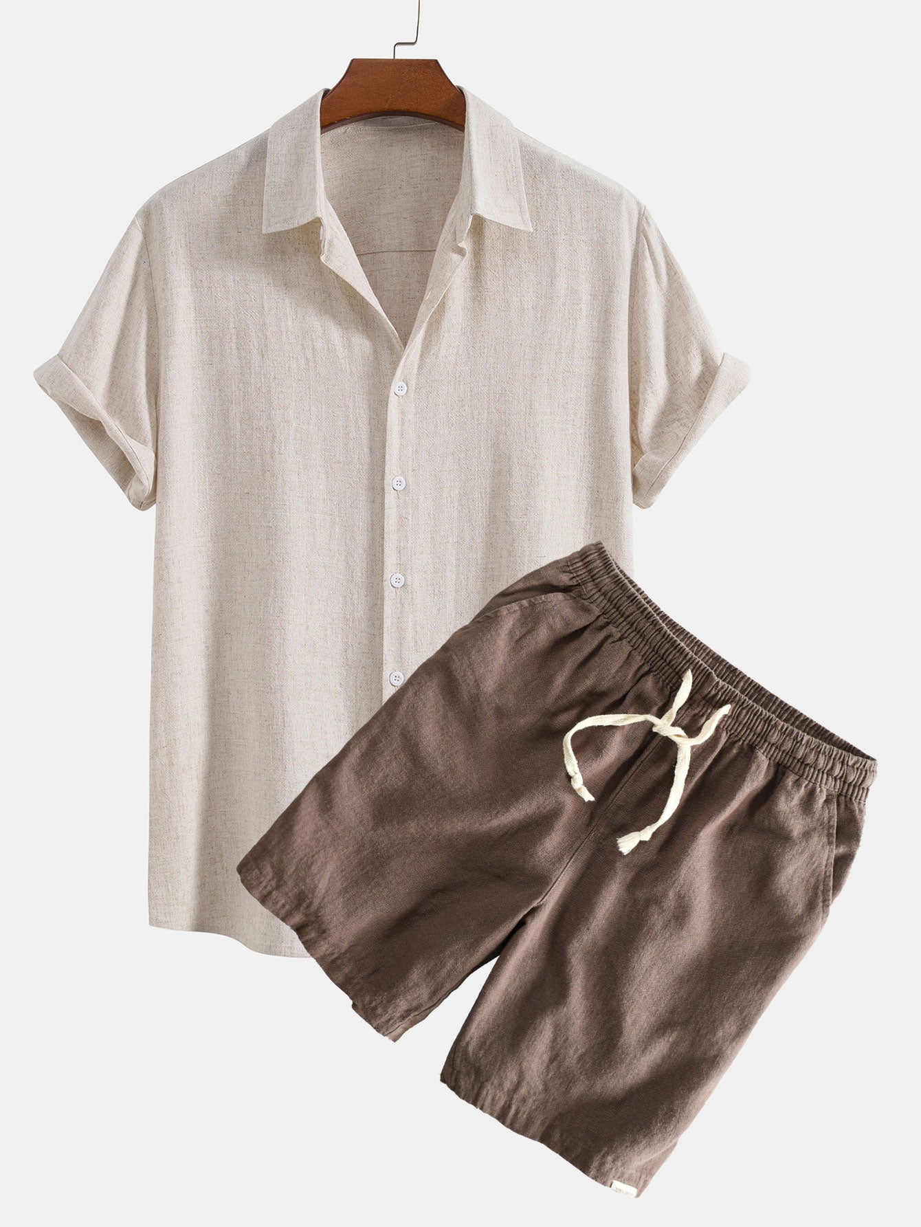 Linen Rayon Blend | Loungewear Set with Button-Up Shirt & Drawstring Shorts for Ultimate Comfort 0