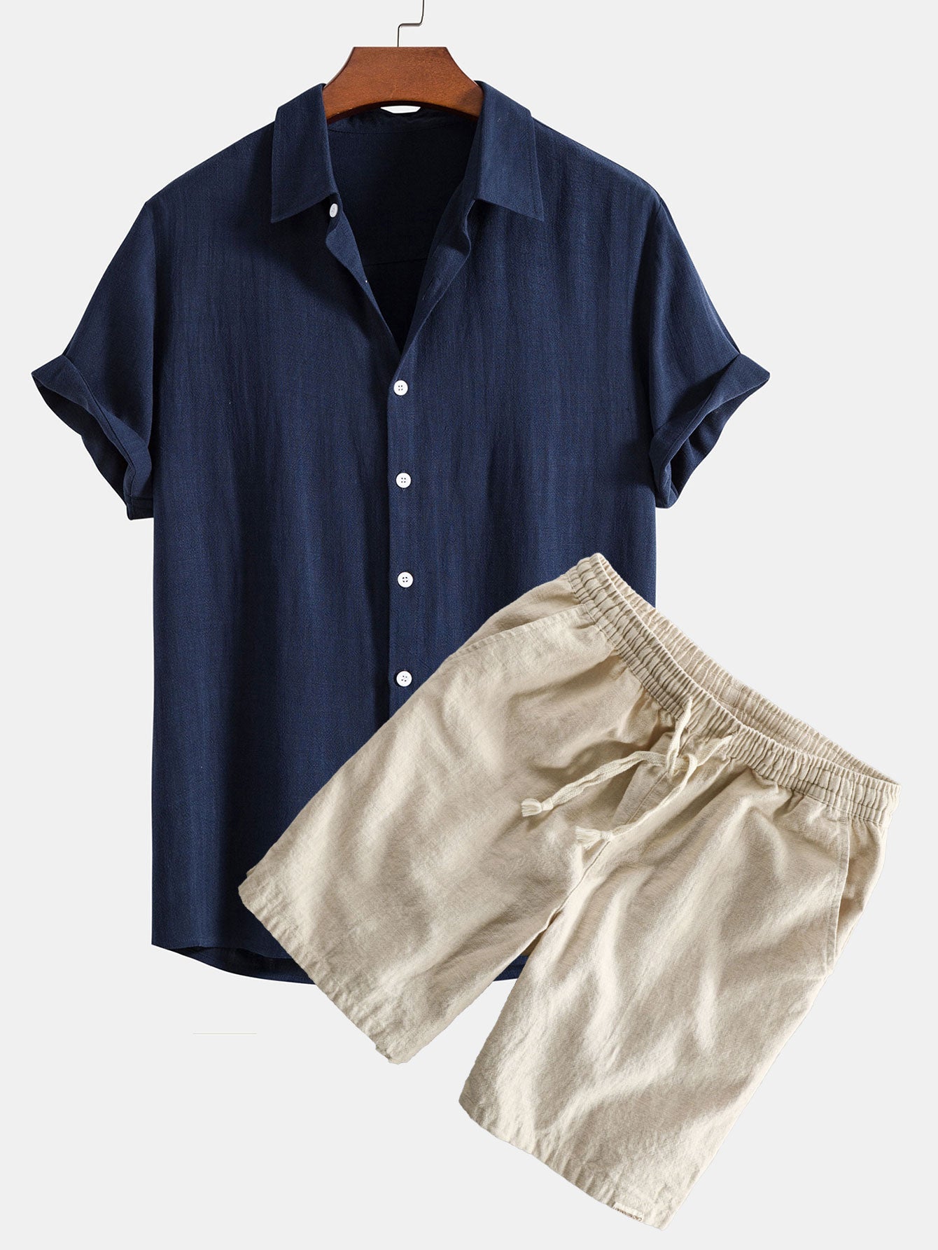 Linen Rayon Blend | Loungewear Set with Button-Up Shirt & Drawstring Shorts for Ultimate Comfort 1
