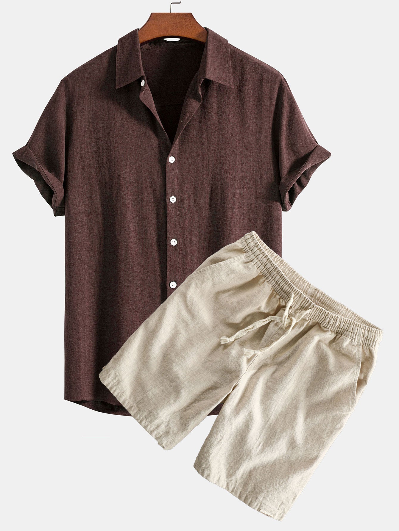 Linen Rayon Blend | Loungewear Set with Button-Up Shirt & Drawstring Shorts for Ultimate Comfort 2
