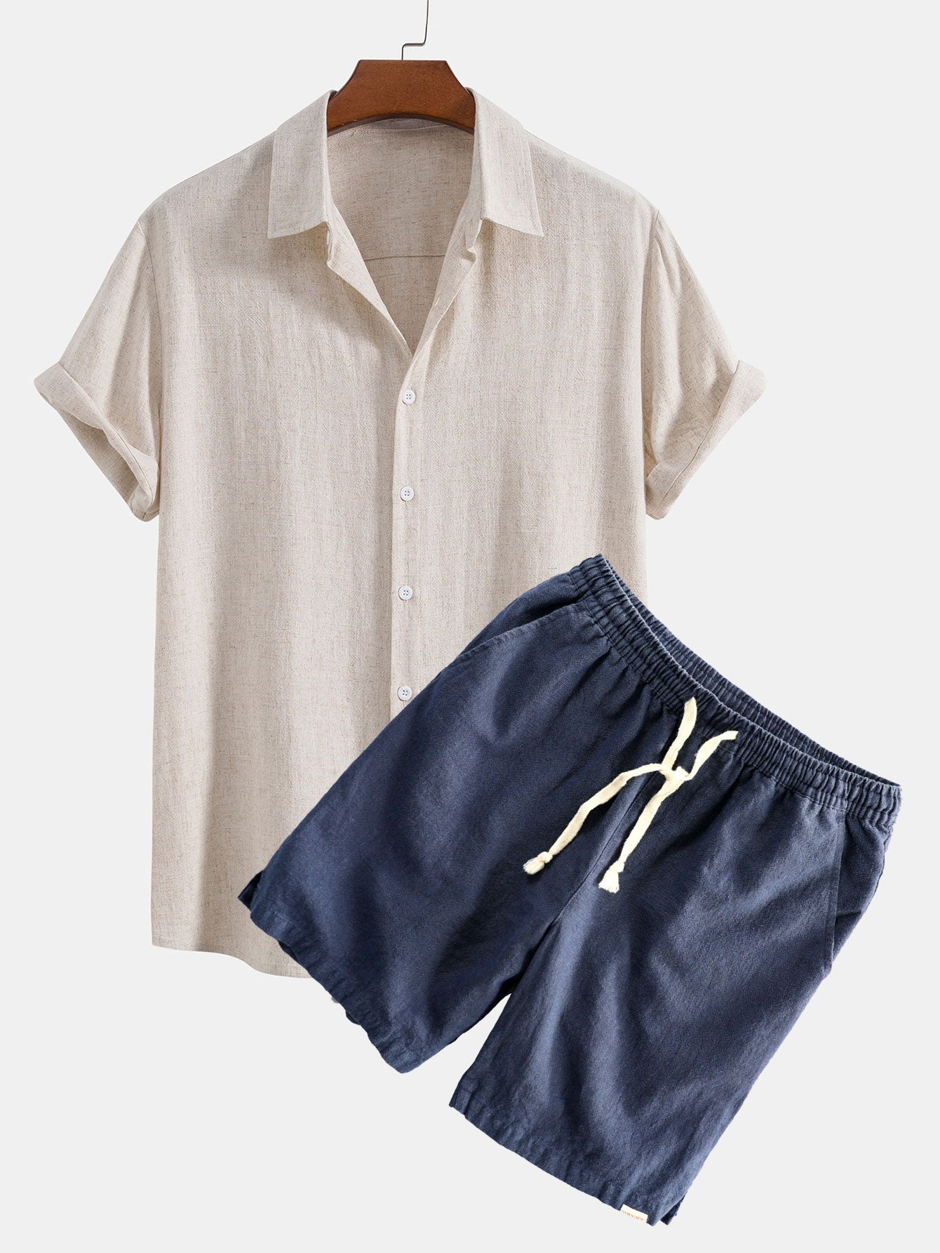 Linen Rayon Blend | Loungewear Set with Button-Up Shirt & Drawstring Shorts for Ultimate Comfort 3