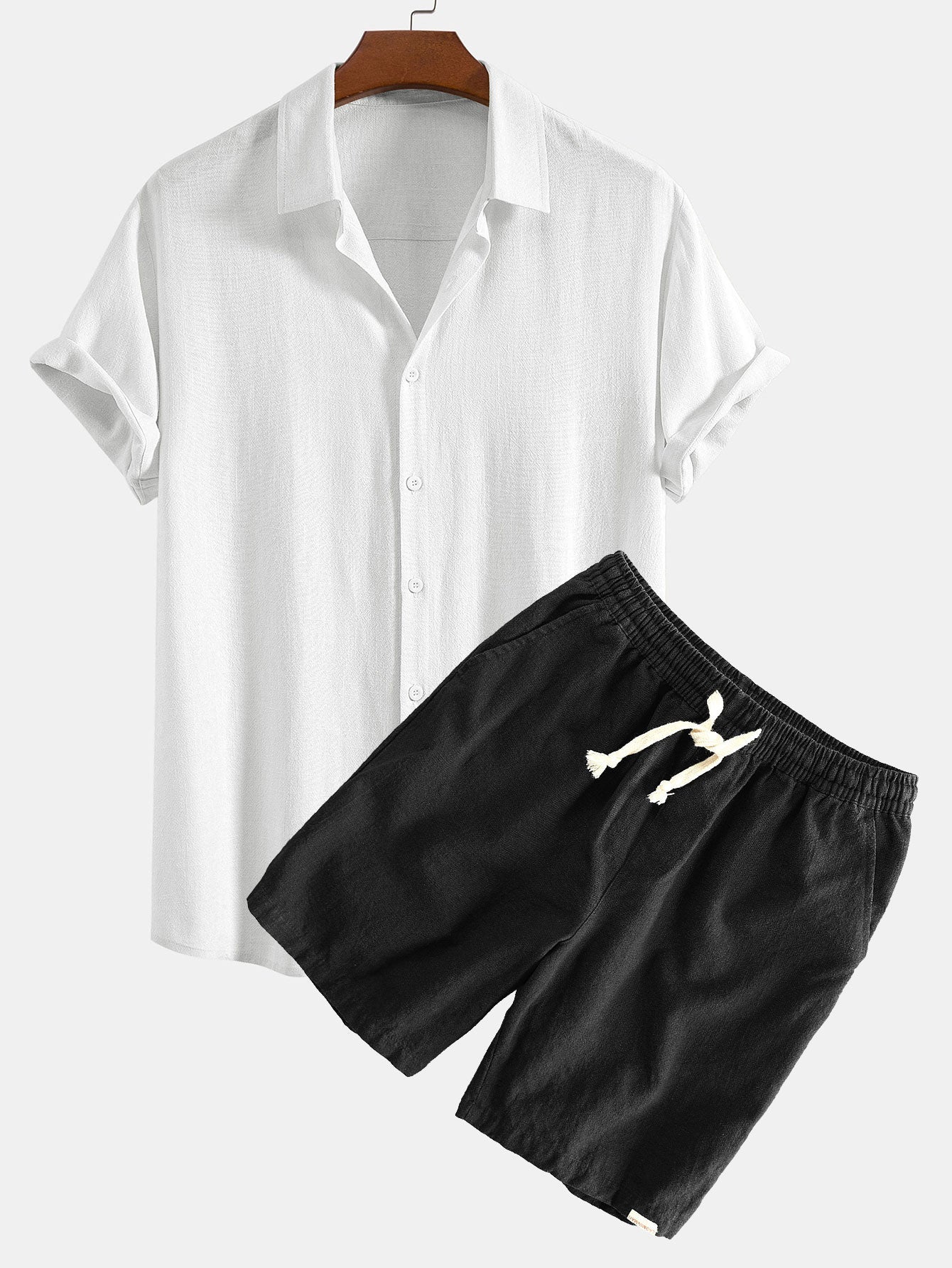 Linen Rayon Blend | Loungewear Set with Button-Up Shirt & Drawstring Shorts for Ultimate Comfort 4