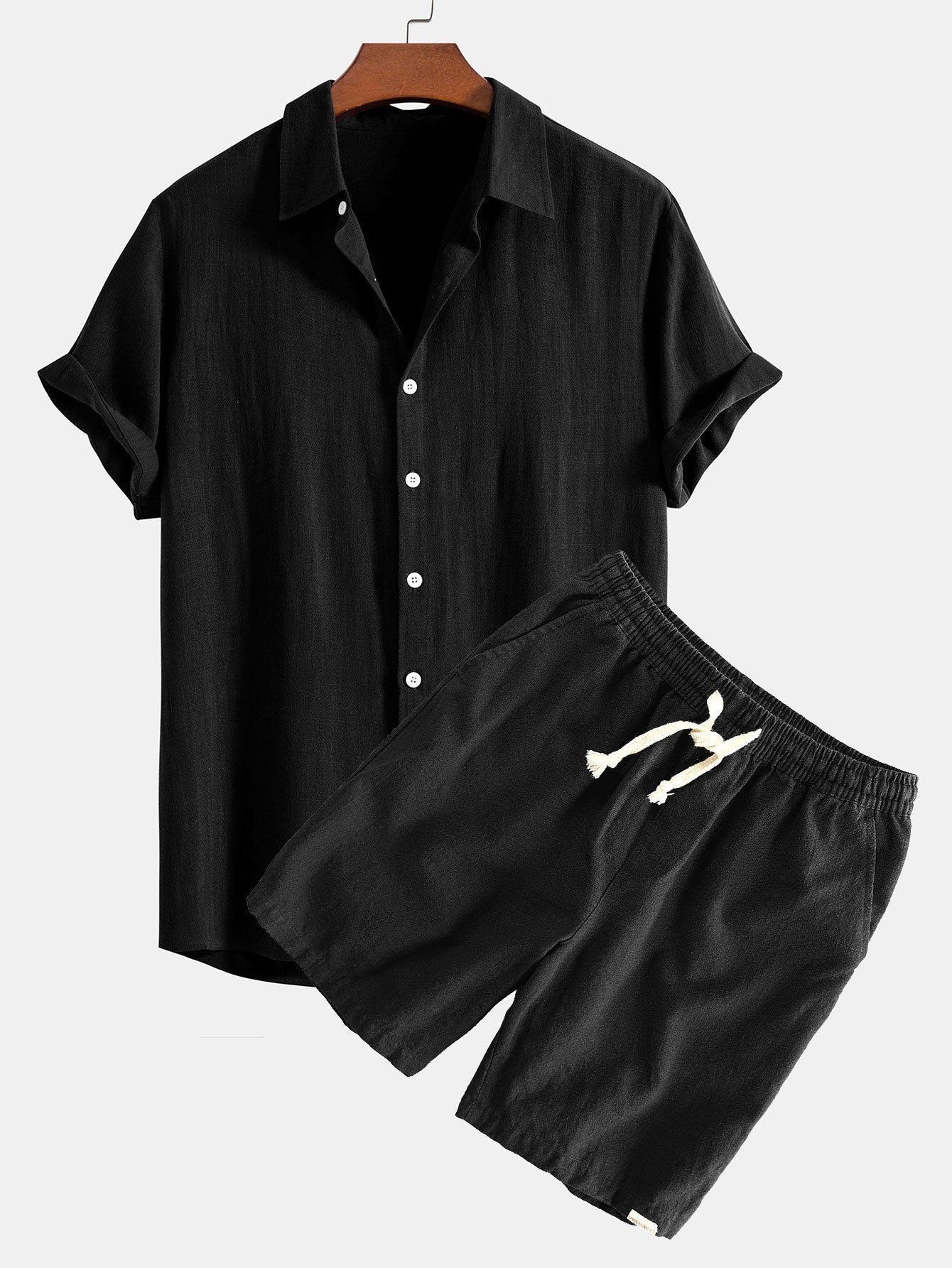 Linen Rayon Blend | Loungewear Set with Button-Up Shirt & Drawstring Shorts for Ultimate Comfort 5