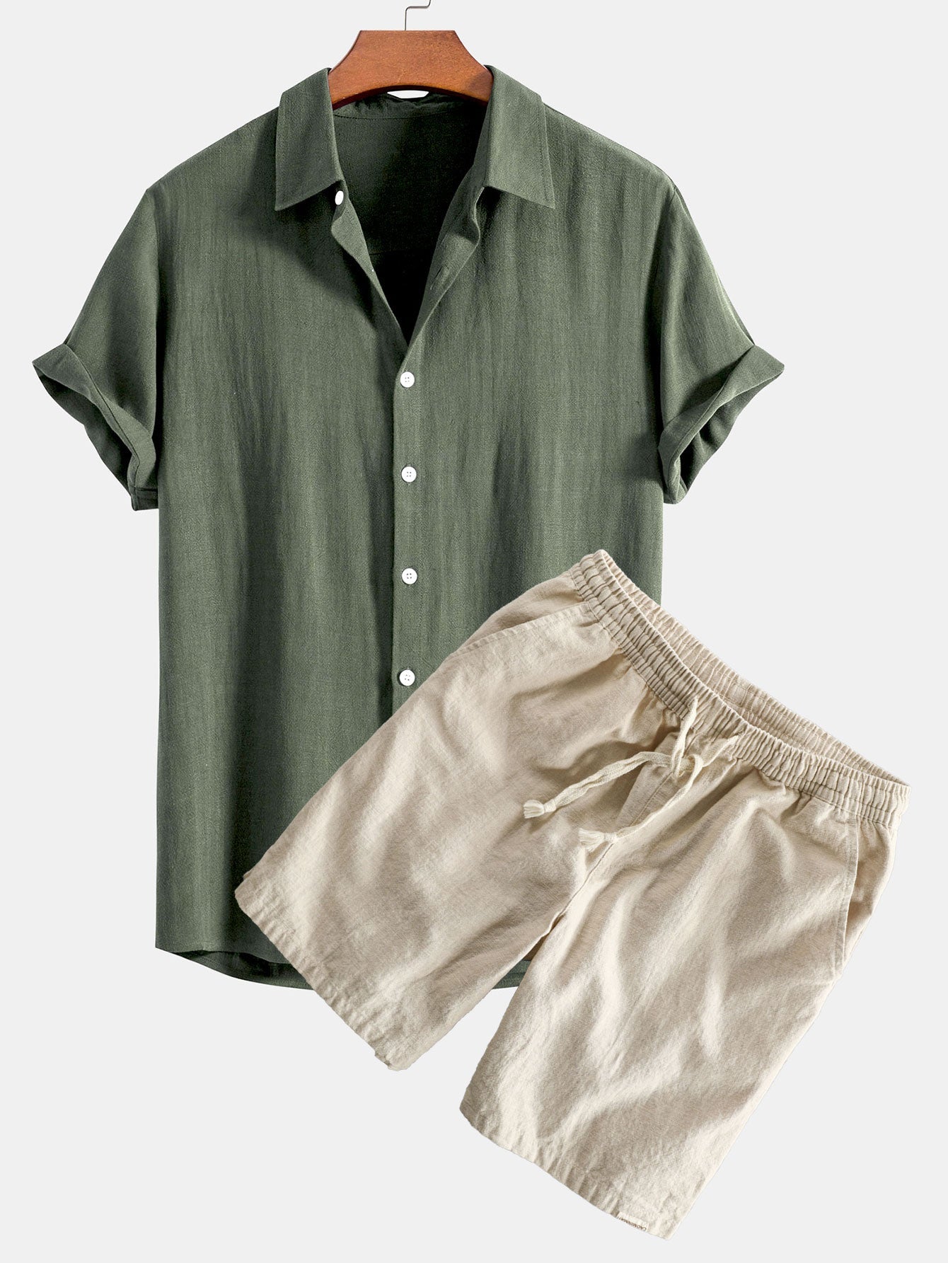 Linen Rayon Blend | Loungewear Set with Button-Up Shirt & Drawstring Shorts for Ultimate Comfort 6