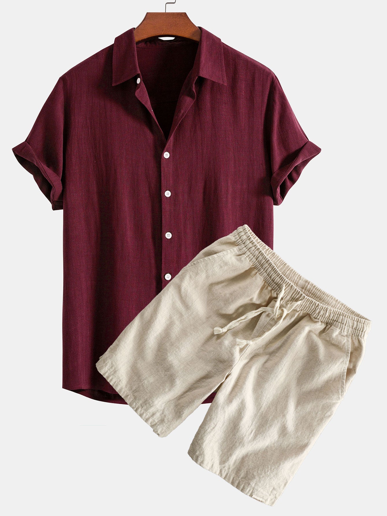 Linen Rayon Blend | Loungewear Set with Button-Up Shirt & Drawstring Shorts for Ultimate Comfort 7
