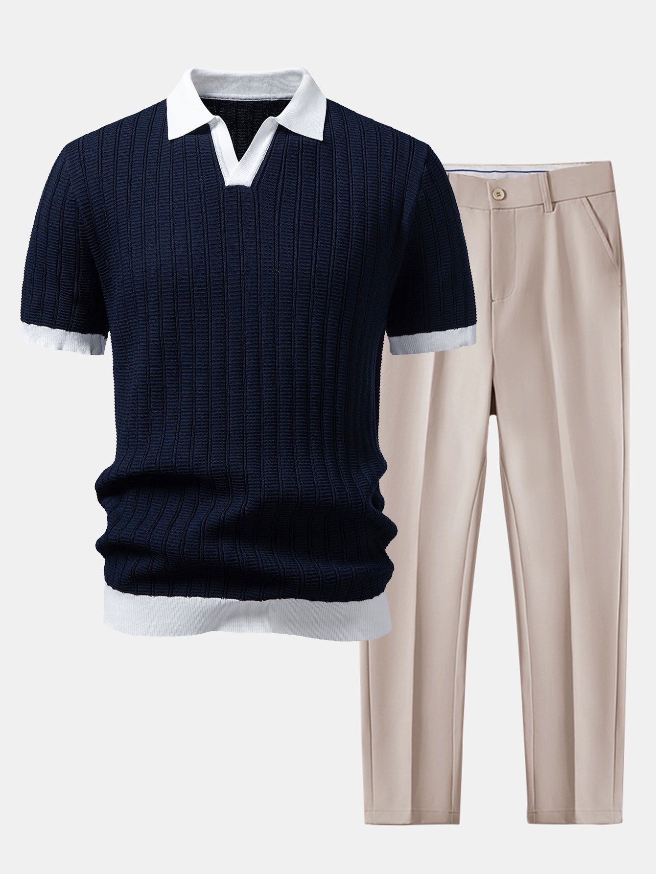 Modern Elegance | Contrast Textured Polo & Slim Fit Tapered Trousers Set | Soft, Breathable Fabric for All-Day Comfort 2