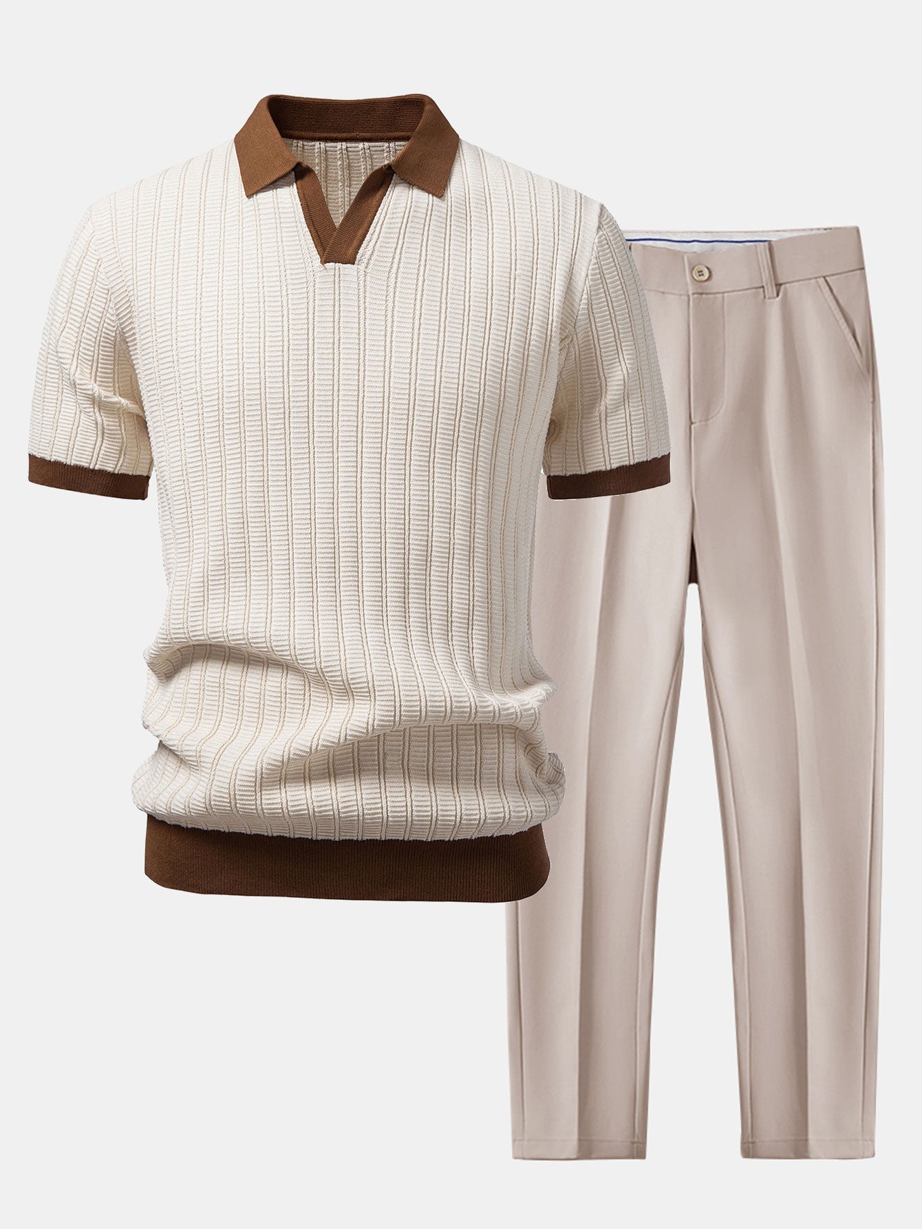 Modern Elegance | Contrast Textured Polo & Slim Fit Tapered Trousers Set | Soft, Breathable Fabric for All-Day Comfort 3