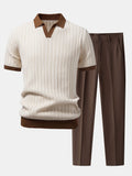 Smart Casual Set | Men's Outfit with Contrast Textured Polo & Slim Fit Trousers | Comfortable Style for Everyday Wear 0