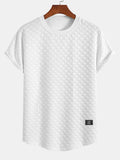 Stylish Arc Hem T-Shirt with 3D Checkerboard Texture for All-Day Comfort 0