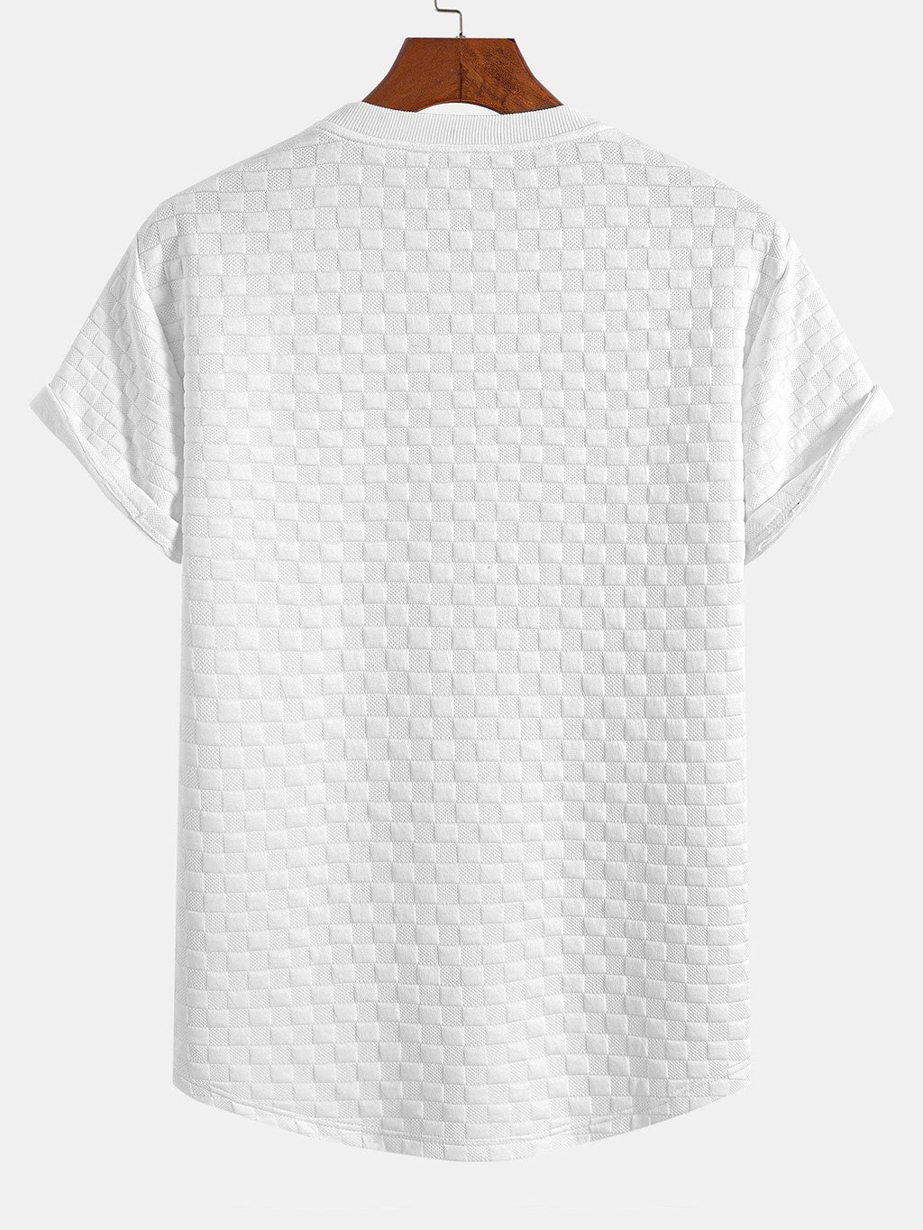 Stylish Arc Hem T-Shirt with 3D Checkerboard Texture for All-Day Comfort 1