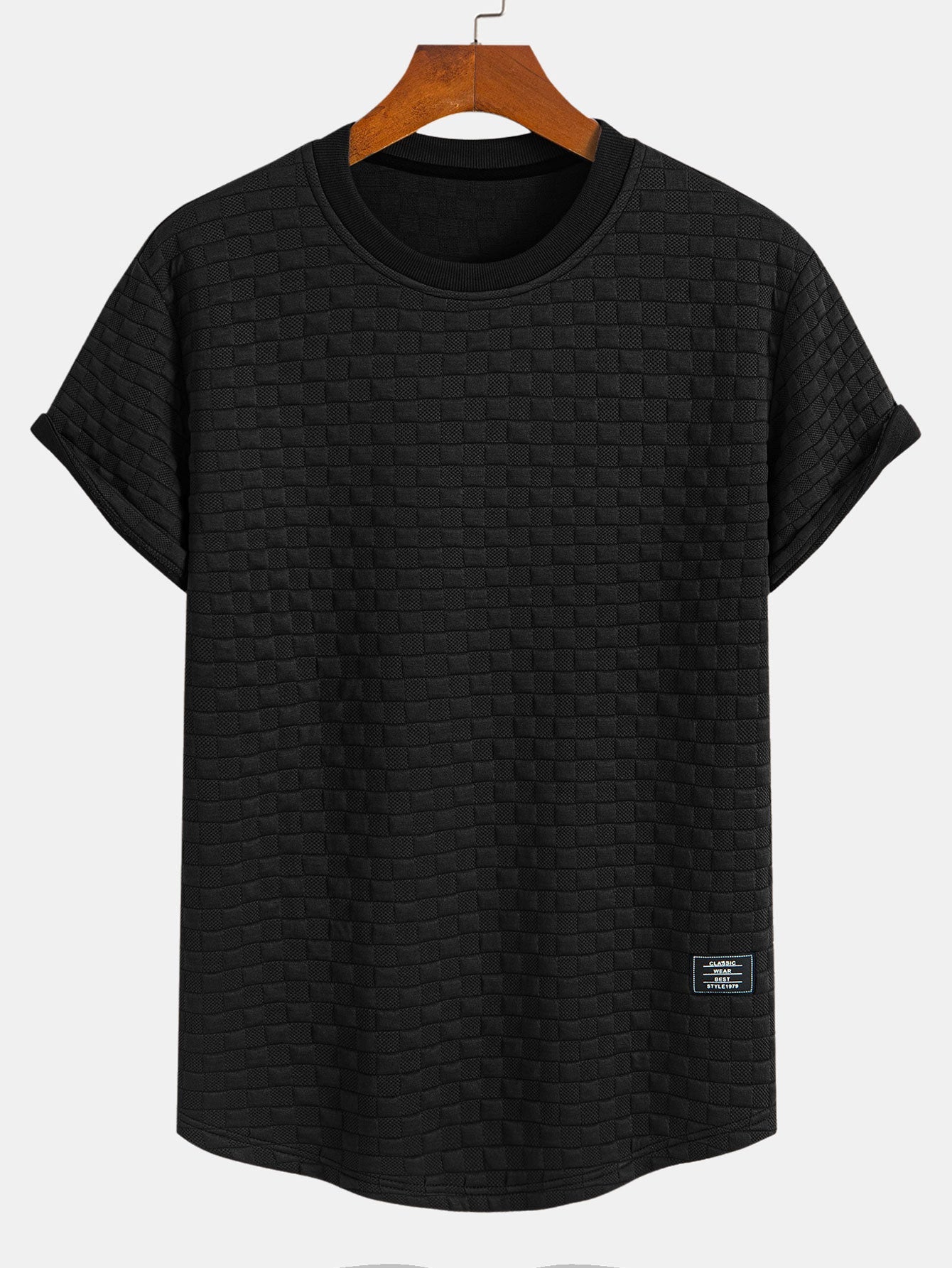 Stylish Arc Hem T-Shirt with 3D Checkerboard Texture for All-Day Comfort 2