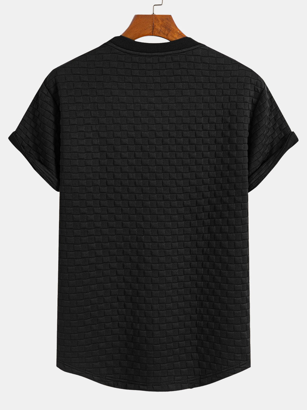 Stylish Arc Hem T-Shirt with 3D Checkerboard Texture for All-Day Comfort 3