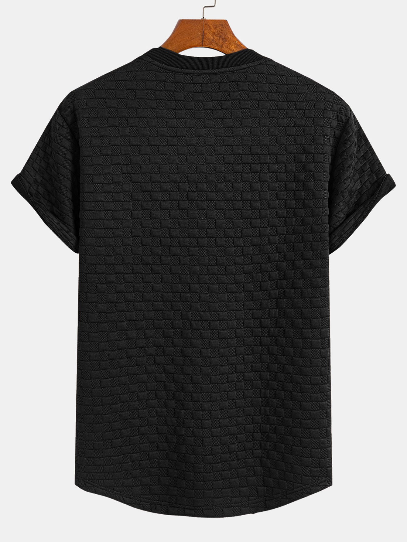 Stylish Arc Hem T-Shirt with 3D Checkerboard Texture for All-Day Comfort 3